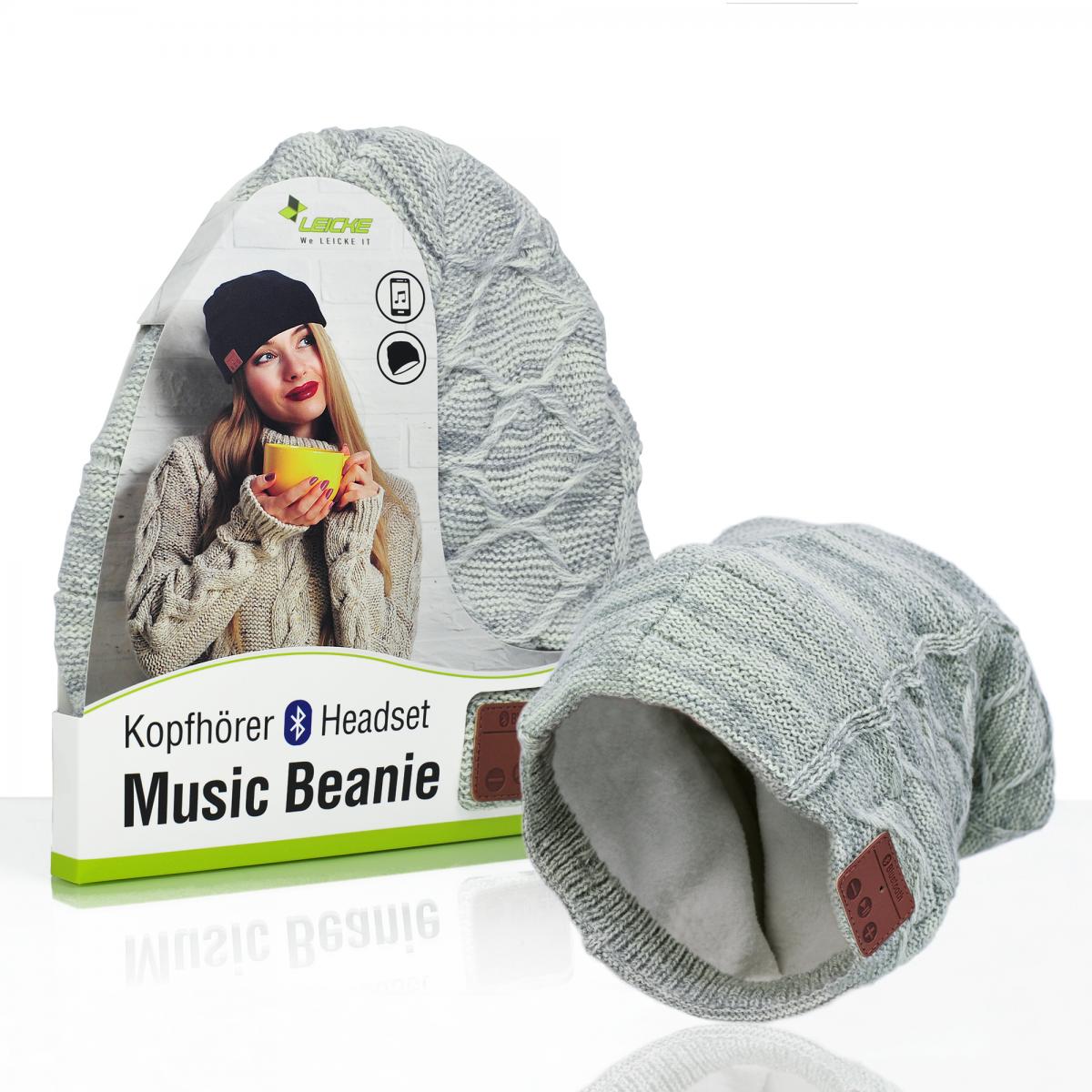 Sharon Music Beanie Bluetooth Kopfh&ouml;rer-M&uuml;tze mit zartem Zopfmuster grau meliert - Bild 1