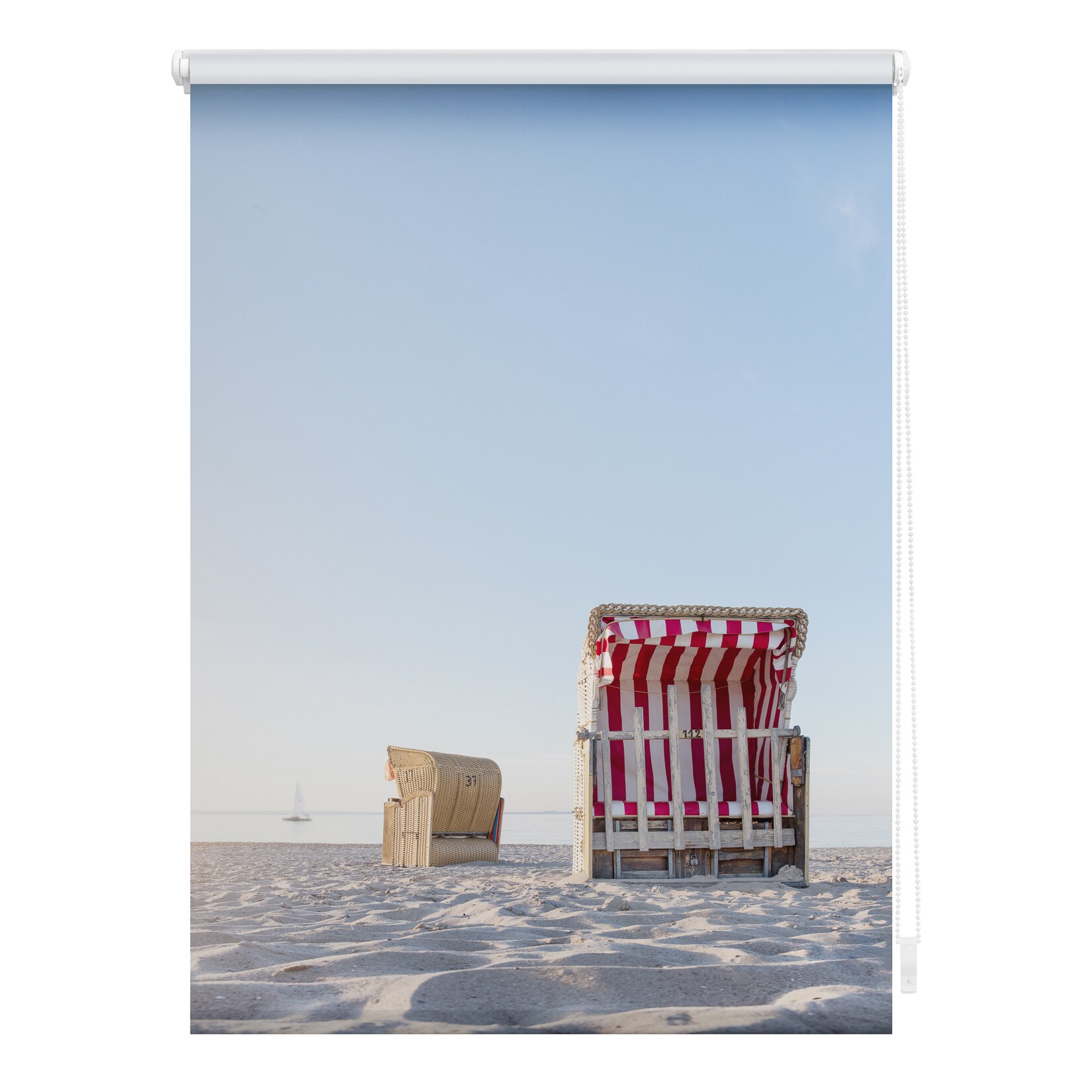 Lichtblick Rollo Klemmfix, ohne Bohren, blickdicht, Strandkorb gestreift - Blau Beige