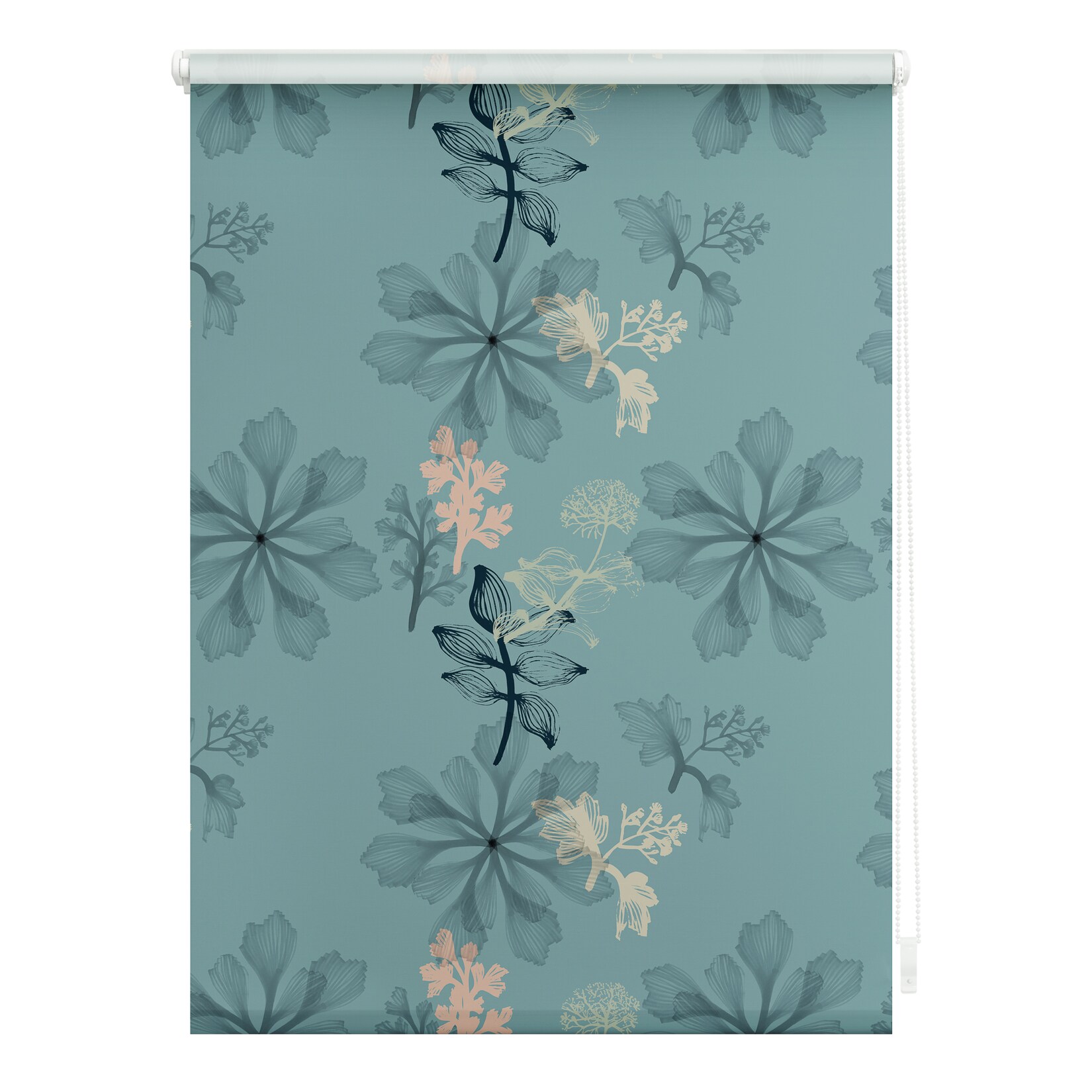Lichtblick Rollo Klemmfix, ohne Bohren, blickdicht, Aqua Floral - Blau