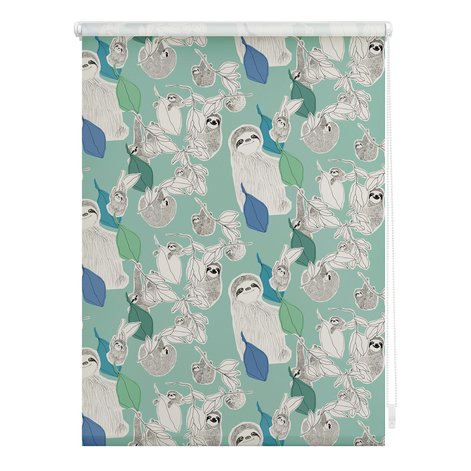 Lichtblick Rollo Klemmfix, ohne Bohren, blickdicht, Sloths on turquoise - Grün