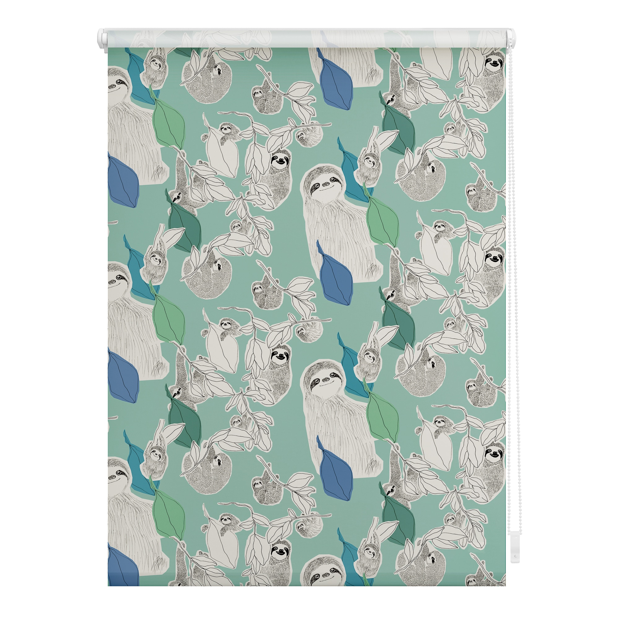 Lichtblick Rollo Klemmfix, ohne Bohren, Verdunkelung, Sloths on turquoise  - Gr&uuml;n - Bild 1