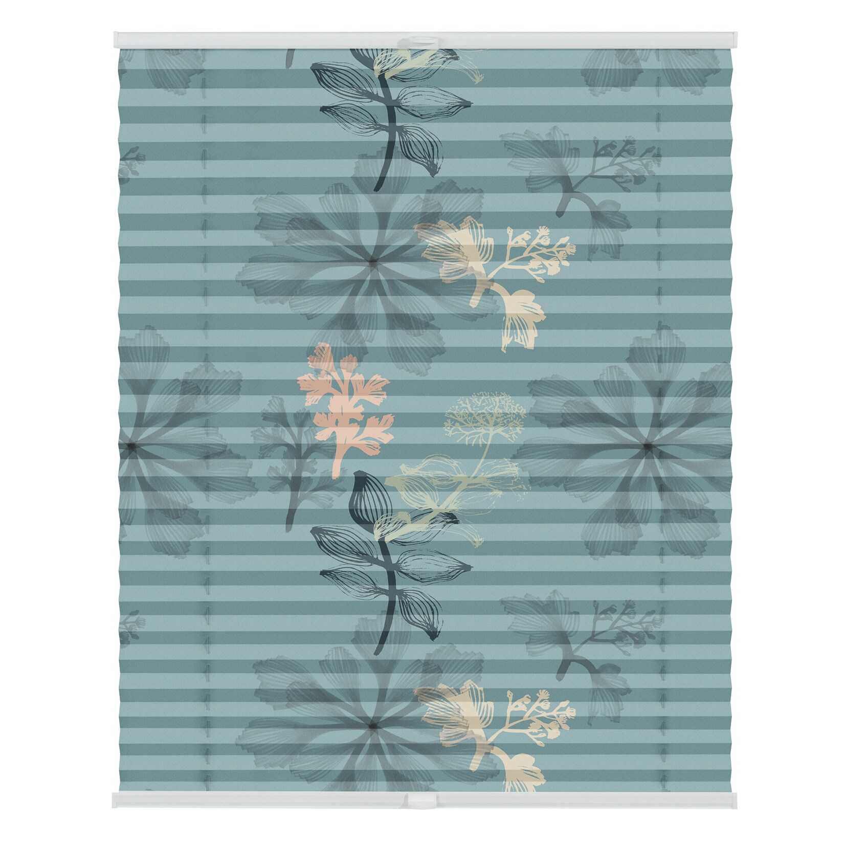 Lichtblick Plissee Klemmfix, ohne Bohren, blickdicht, Aqua Floral - Blau