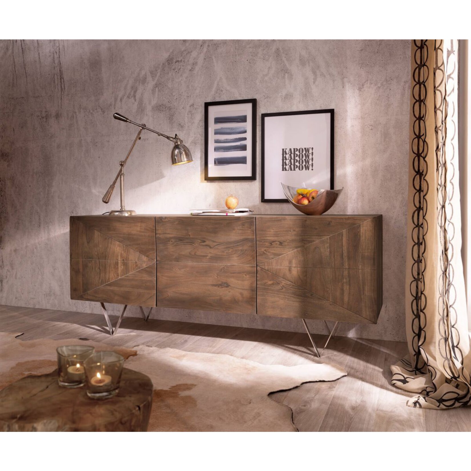 Kommode Wyatt Akazie Braun 175 Cm 3d Optik Mittig Edelstahl Design Sideboard Online Kaufen Bei Netto