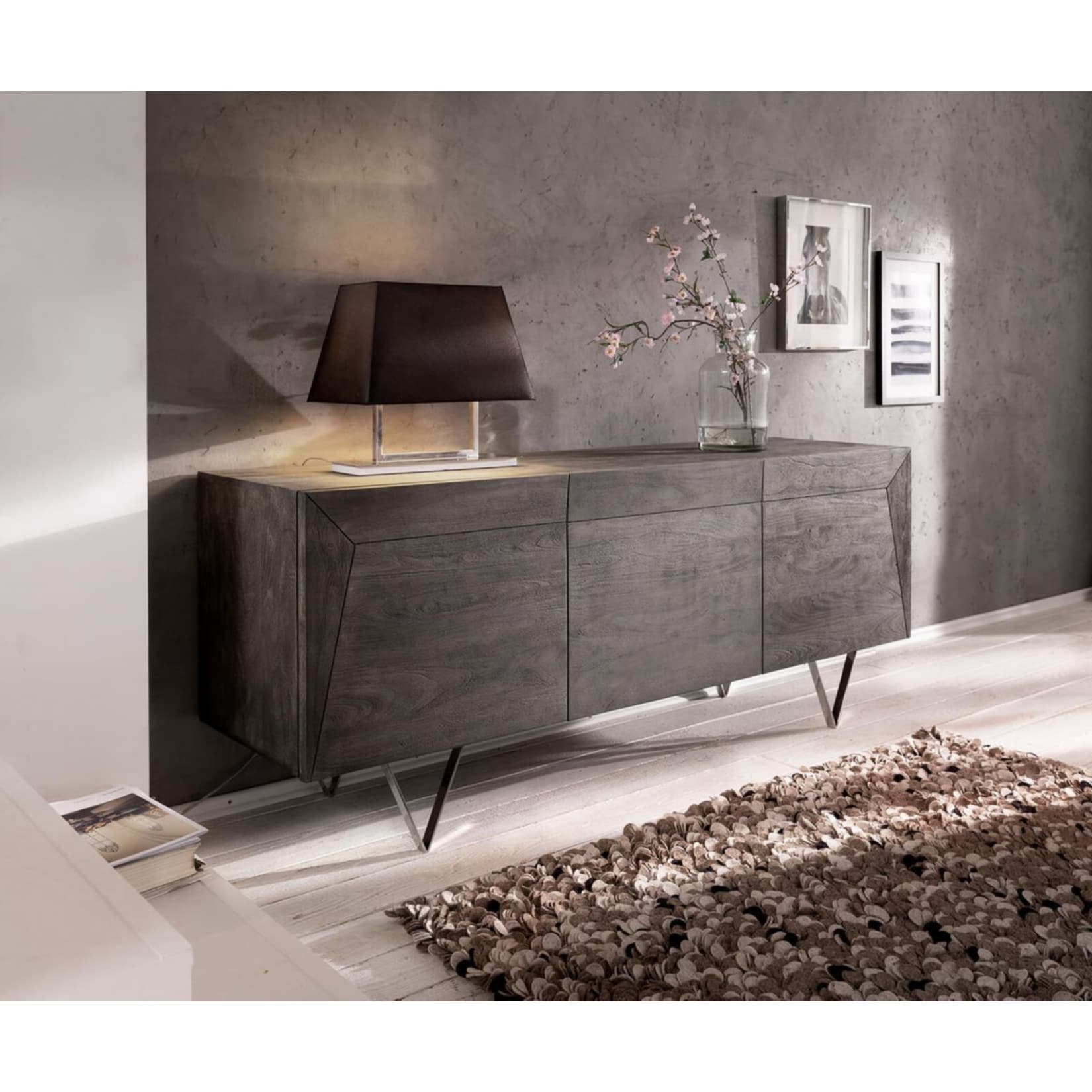 Kommode Wyatt Akazie Platin 175 Cm 3d Optik Oben Edelstahl Design Sideboard Online Kaufen Bei Netto