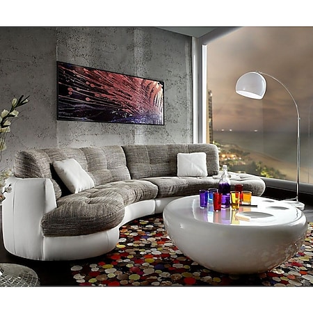 Couch Napoli Hellgrau Weiss 300x95cm Rundsofa inkl. Kissen Sofa - Bild 1