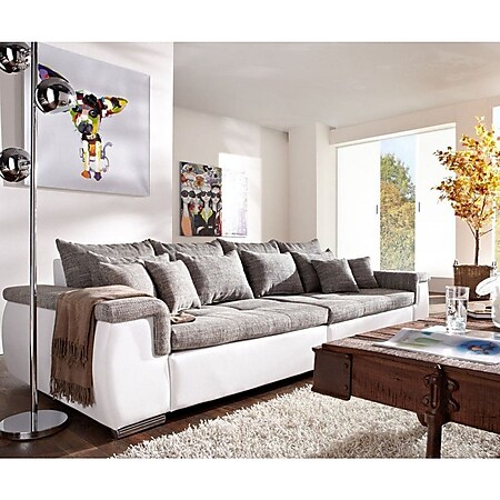 Couch Navin Hellgrau Weiss 275x116 cm Sofa mit Kissen - Bild 1