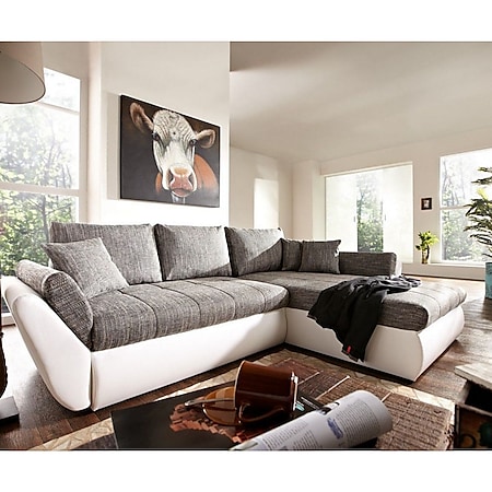 Couch Loana Weiss Grau 275x185 cm Schlaffunktion Ottomane variabel - Bild 1
