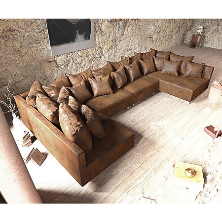 Couch Clovis XL Braun Antik Optik Wohnlandschaft Modulsofa - Bild 1