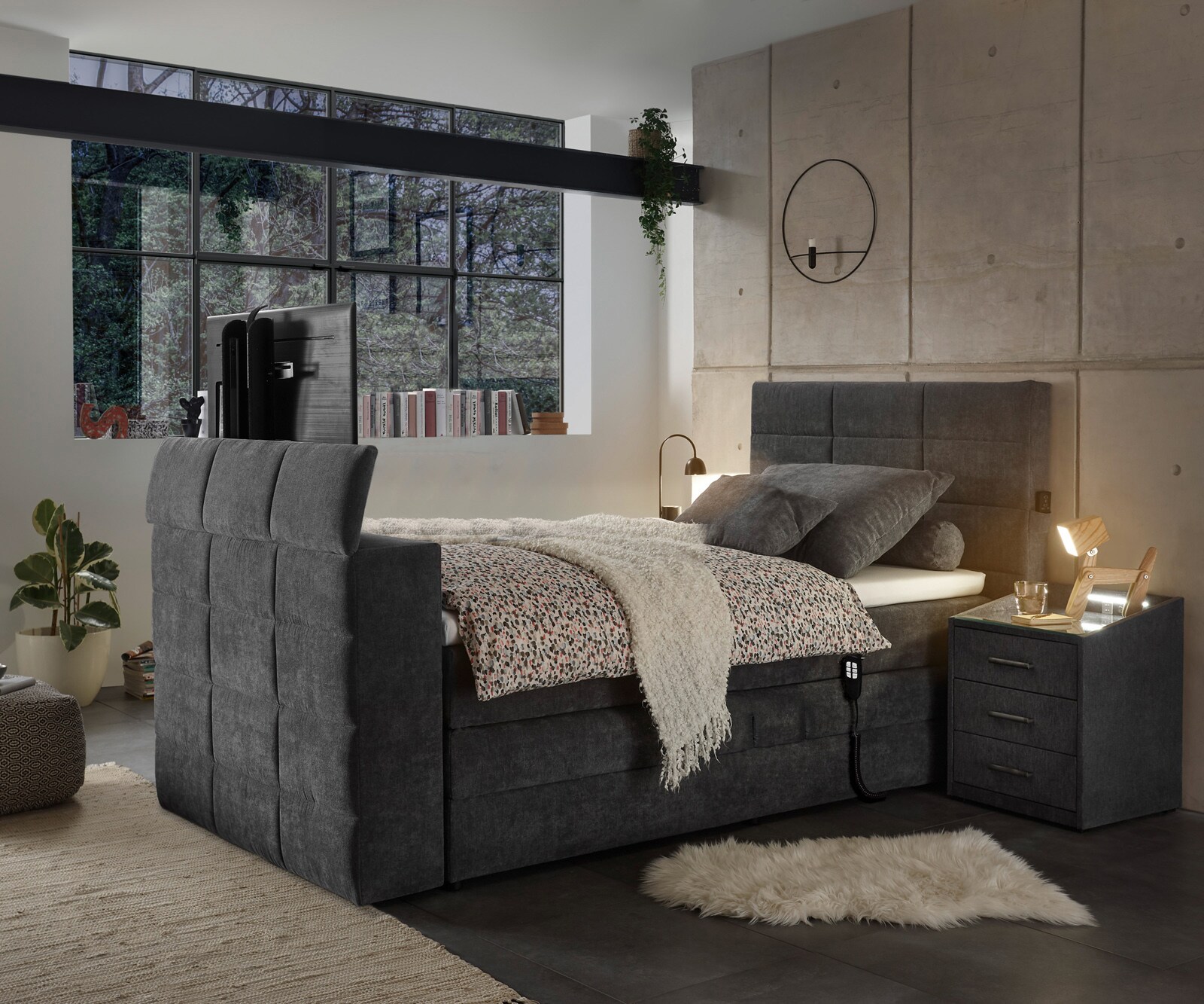 Polsterbett Dobra Anthrazit 120x200 mit Motor TV-Halterung online