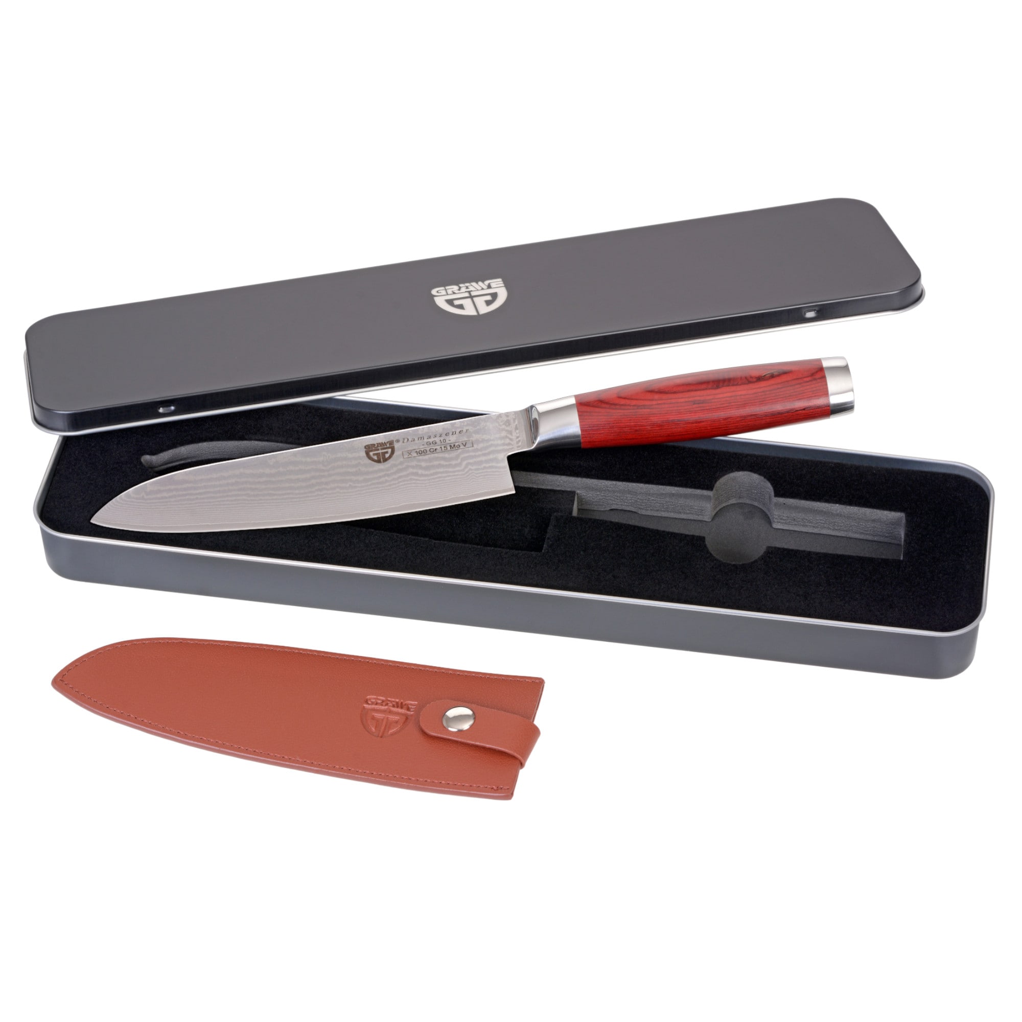 GR&Auml;WE Damaszener Santokumesser RED-PAKKAWOOD - Bild 1
