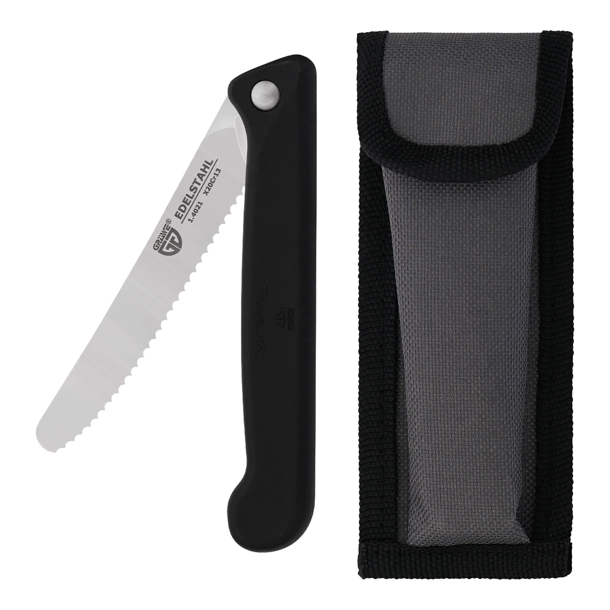 GR&Auml;WE Klappbares Fr&uuml;hst&uuml;cksmesser, mit Etui, Wellenschliff, Schwarz - Bild 1