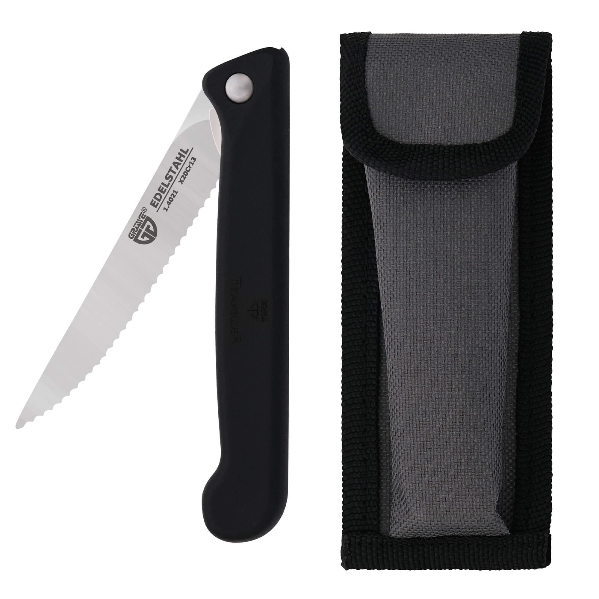 GR&Auml;WE Klappmesser mit Steakklinge, schwarz, mit Etui - Bild 1