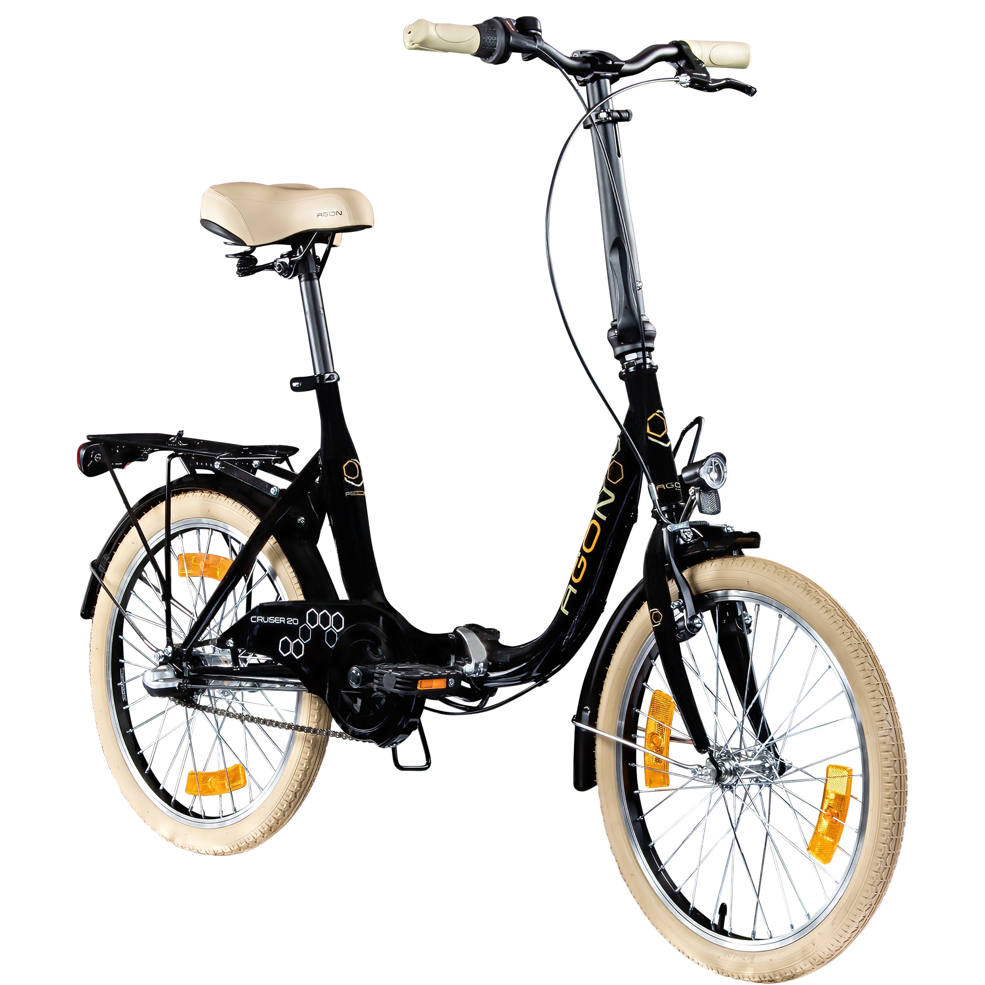 Agon Cruiser 20 Zoll Klapprad f&uuml;r Damen und Herren 150 - 185 cm StVZO Faltfahrrad Erwachsene tiefer Einstieg schwarz - Bild 1
