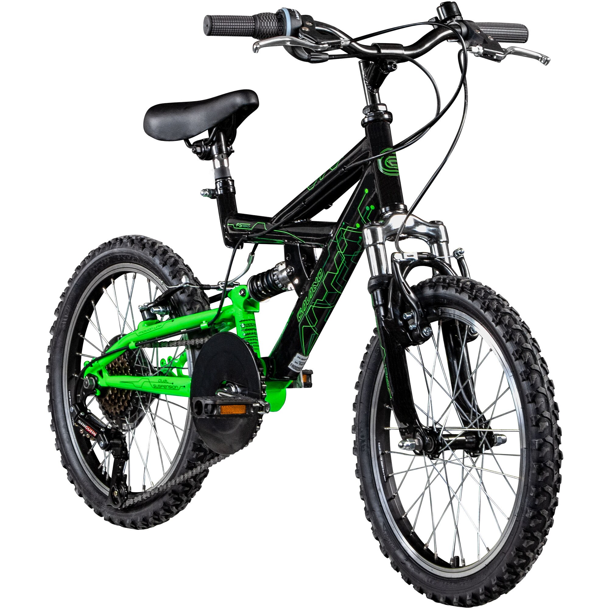 Galano FS180 Kinderfahrrad 18 Zoll ab 5 Jahre 115 - 130 cm Mountainbike Fully 6 G&auml;nge schwarz/gr&uuml;n - Bild 1