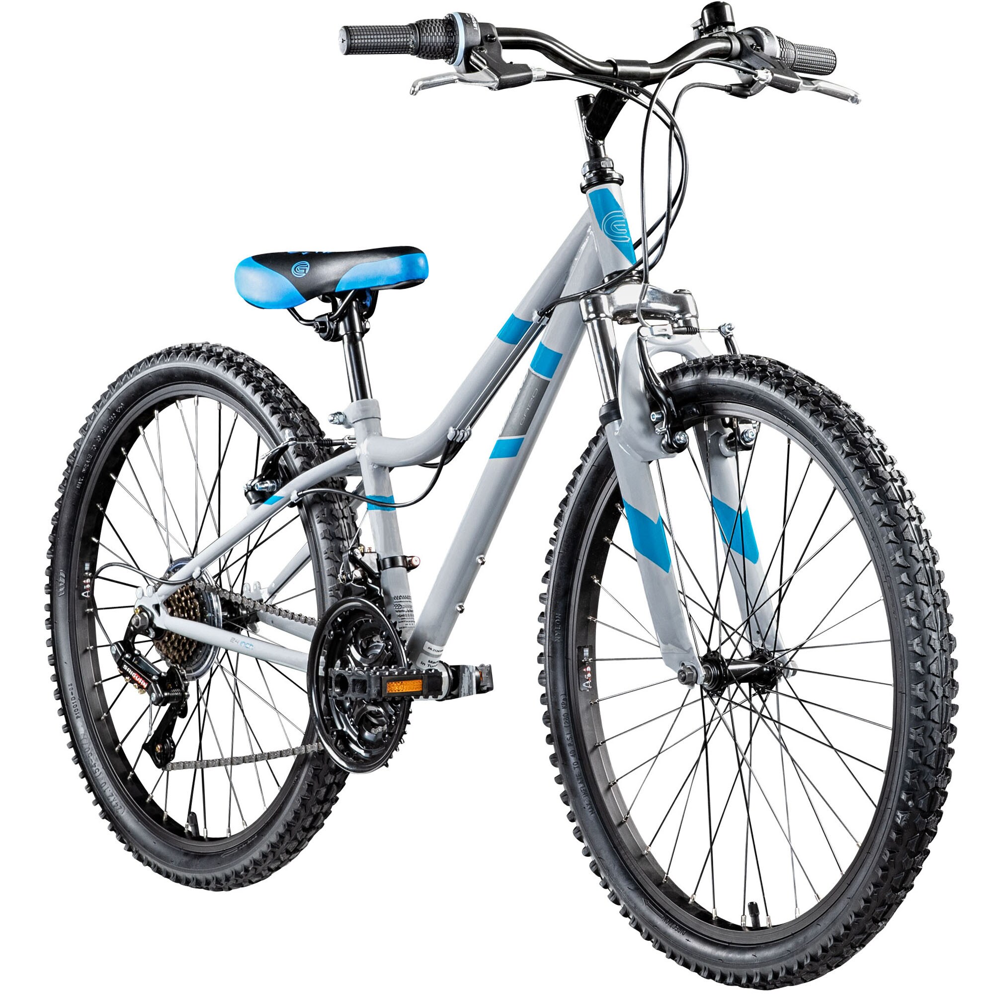 Galano GA20 Jugendfahrrad 24 Zoll Mountainbike ab 8 Jahre 130 - 145 cm 21 G&auml;nge grau/blau - Bild 1