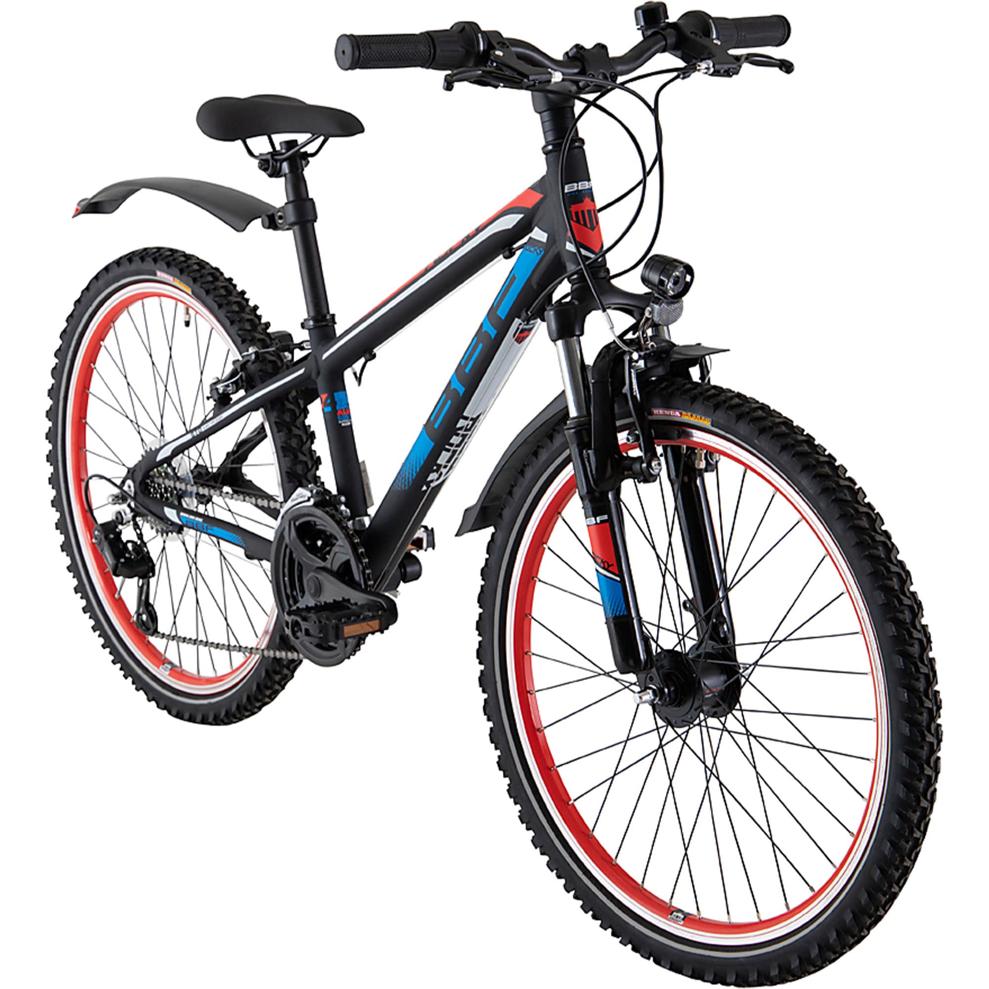 BBF Rocky Jugendfahrrad M&auml;dchen Jungen 130-145 cm Fahrrad 24 Zoll Mountainbike Kinderfahrrad Jugend ATB schwarz/rot/blau - Bild 1
