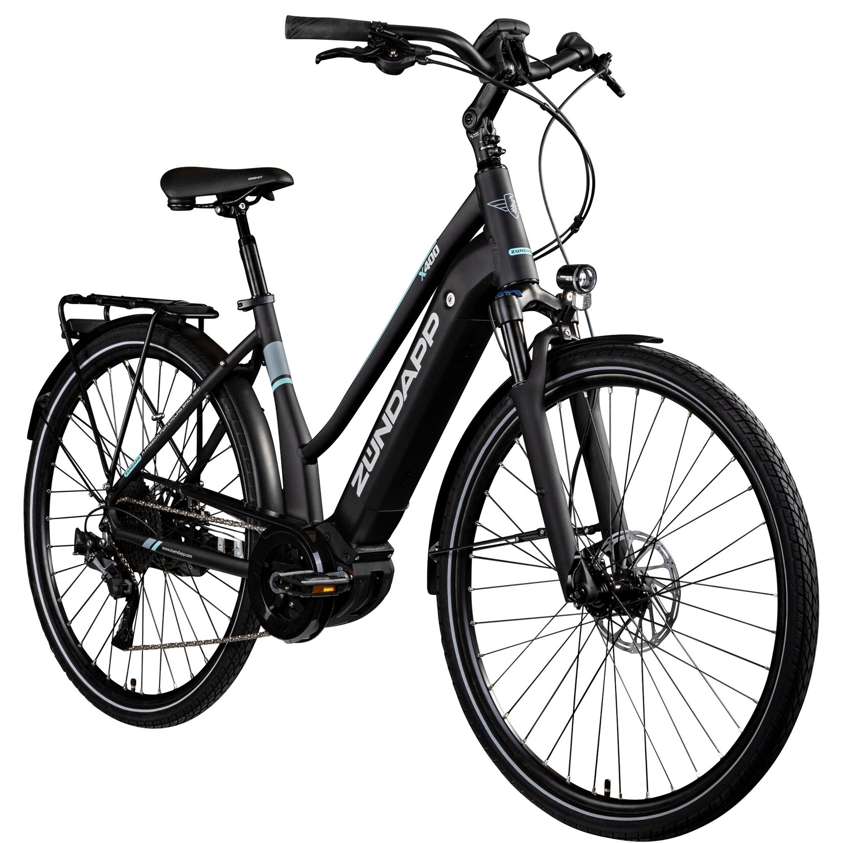 Zündapp X400 E Bike Trekkingrad 28 Zoll E Fahrrad 155 – 170 cm Pedelec Bosch schwarz/türkis | 04260582294433