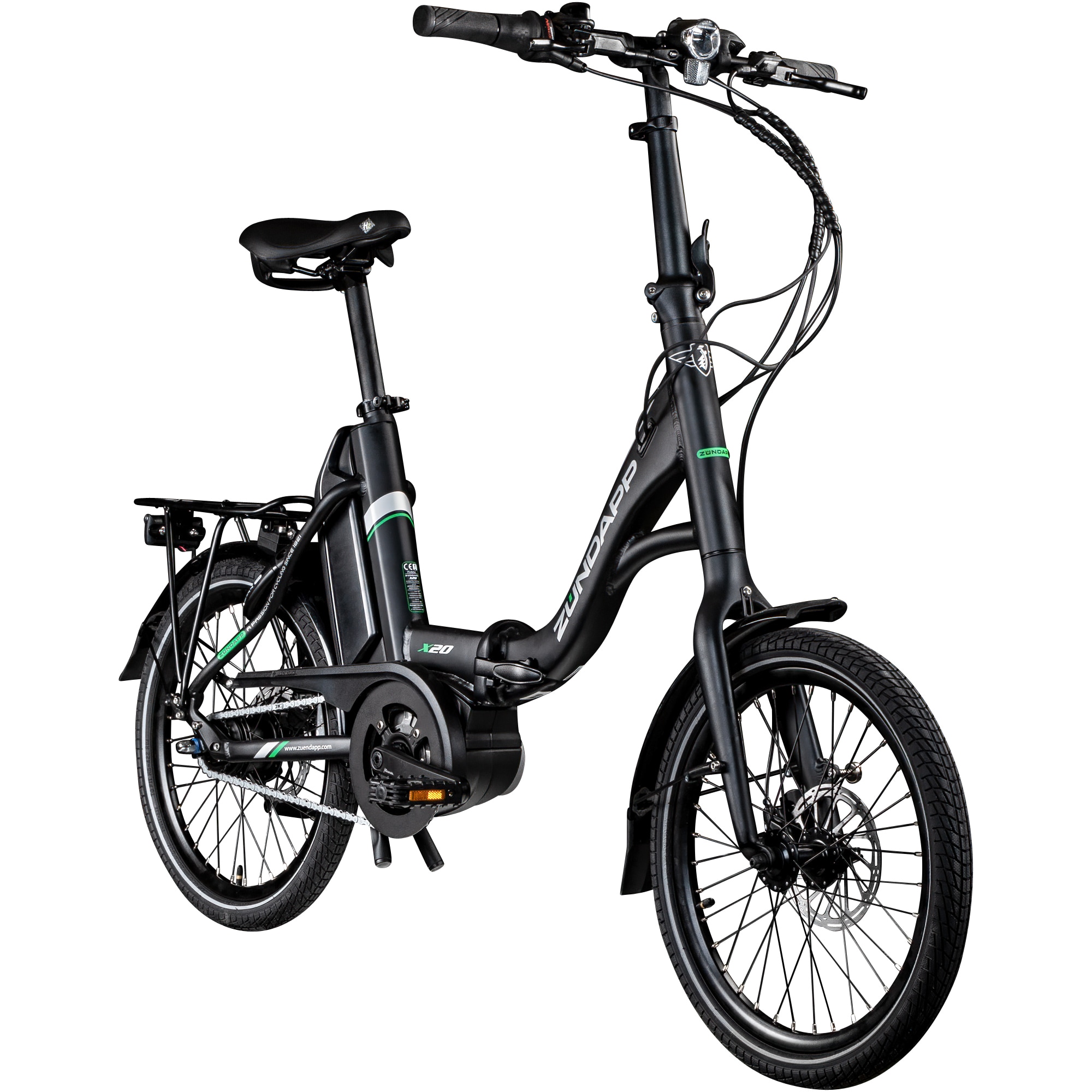 Z&uuml;ndapp X20 E Bike Klapprad Pedelec f&uuml;r Damen und Herren 150 - 190 cm Bosch schwarz/gr&uuml;n - Bild 1