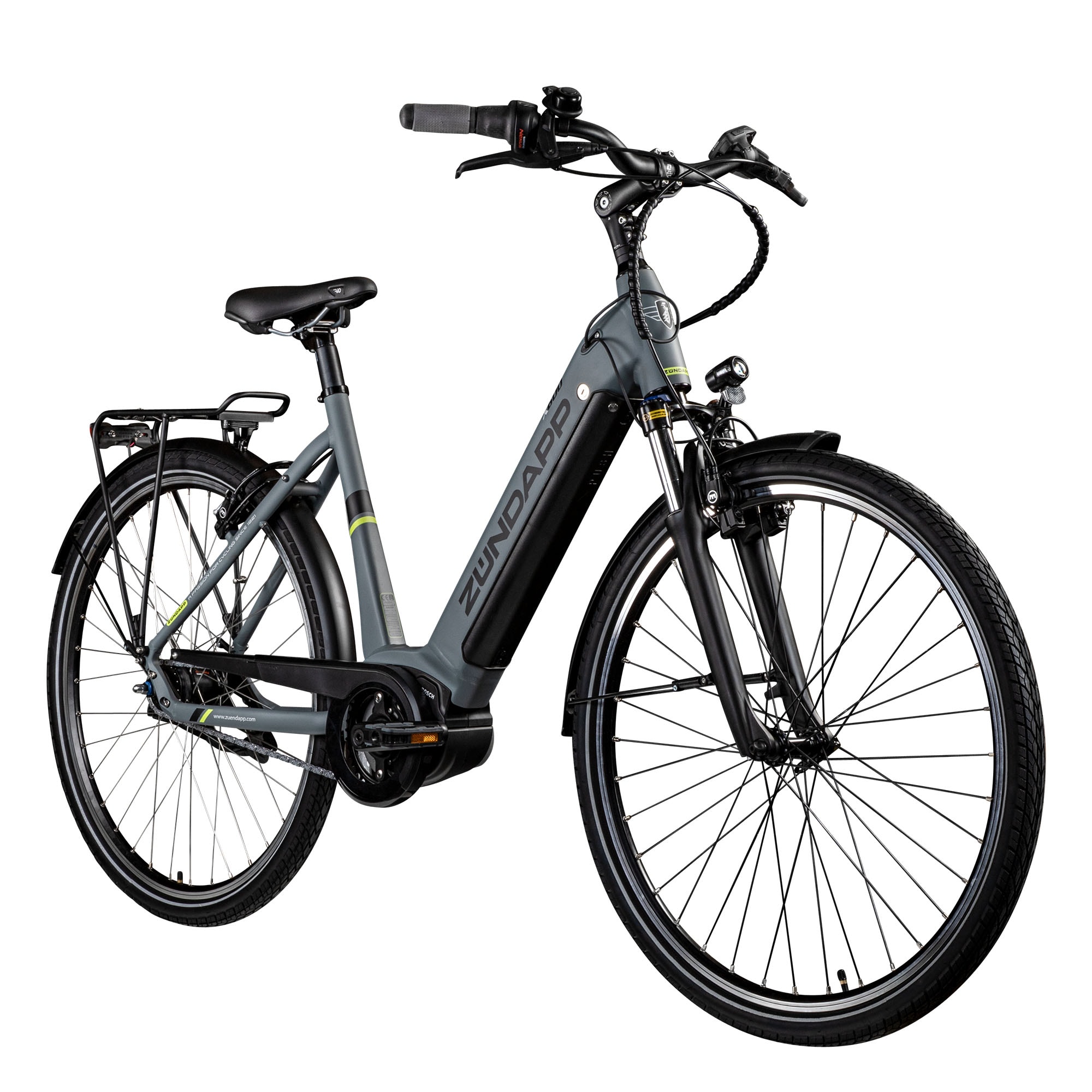 Z&uuml;ndapp X600 E Bike Damenfahrrad 155 - 180 cm Stadtrad Pedelec Bosch grau/gelb - Bild 1