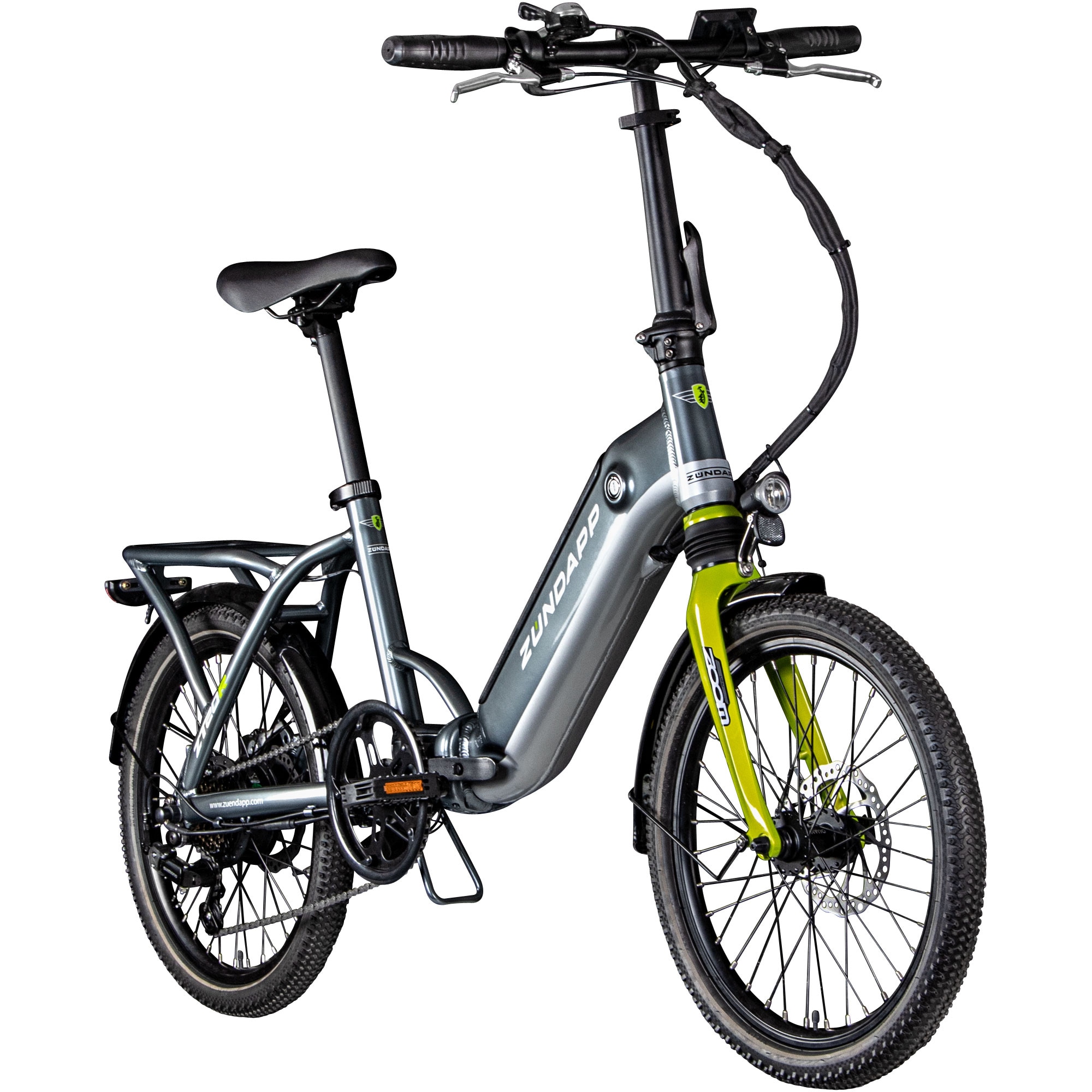 Z&uuml;ndapp ZT20R Ebike Klapprad f&uuml;r Erwachsene 145 - 180 cm Pedelec f&uuml;r Damen und Herren 20 Zoll mit 6 G&auml;ngen grau/gr&uuml;n - Bild 1