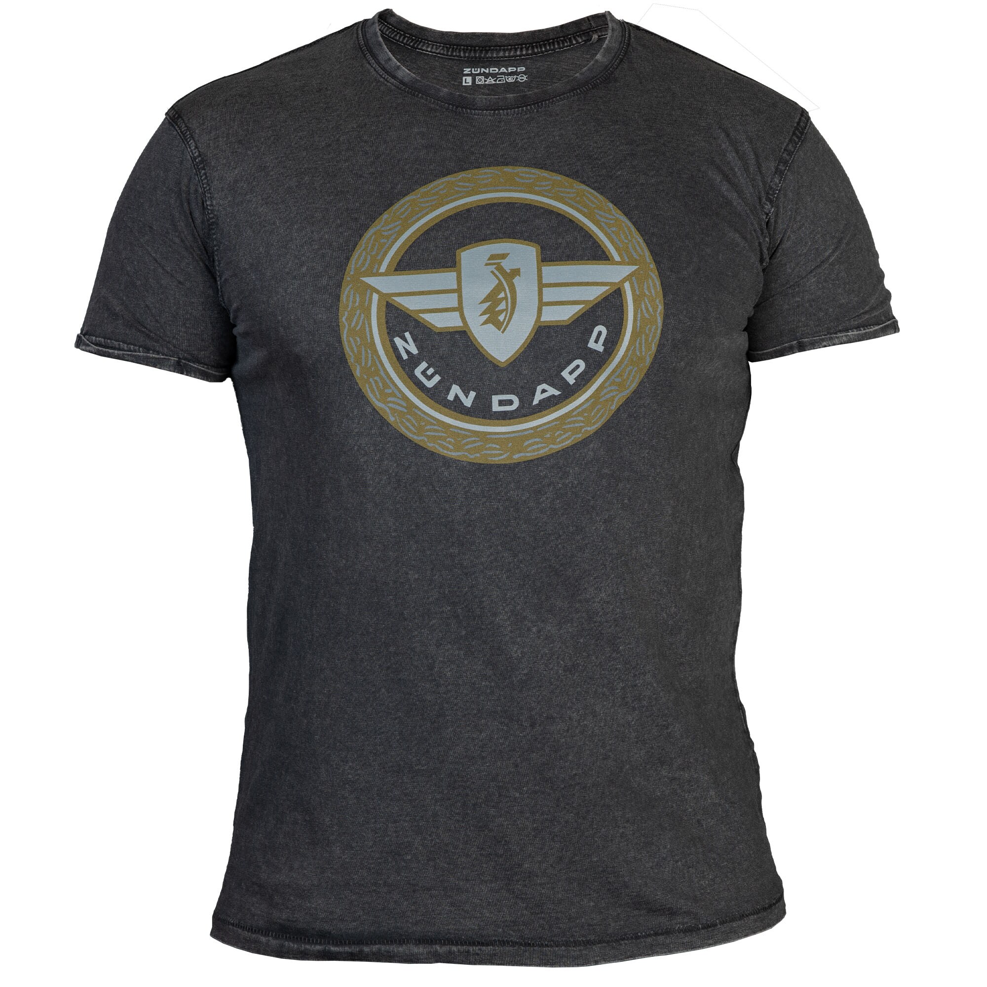 Z&uuml;ndapp Logo T-Shirt mit Print snow washed meliert Damen Herren Shirt retro Merchandise Shortsleeve Oberteil kurzarm - Bild 1