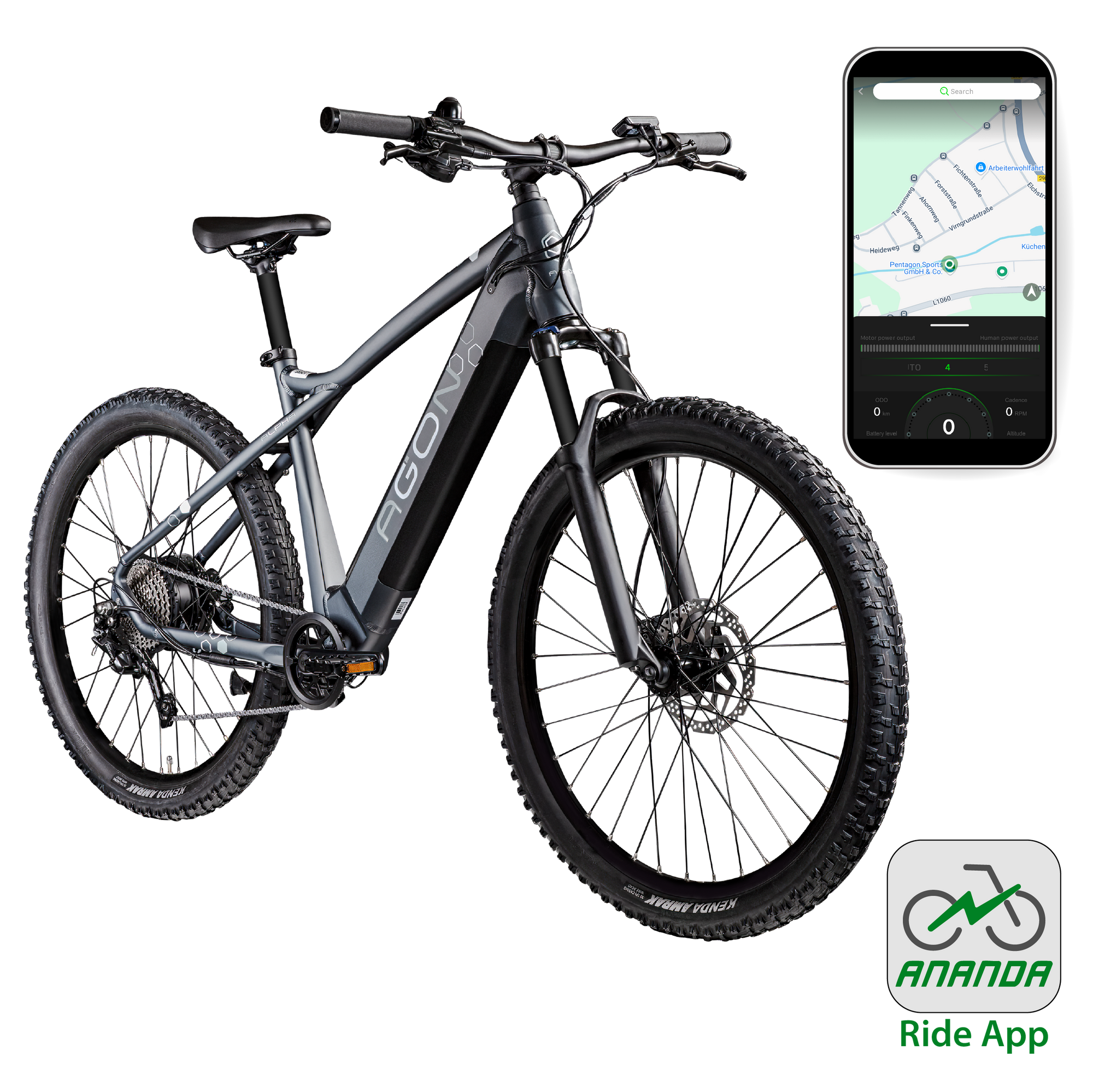 Agon Alpha E Bike Mountainbike Herren oder Damen 170 - 190 cm Pedelec 27,5 Zoll rock grey anthracite - Bild 1