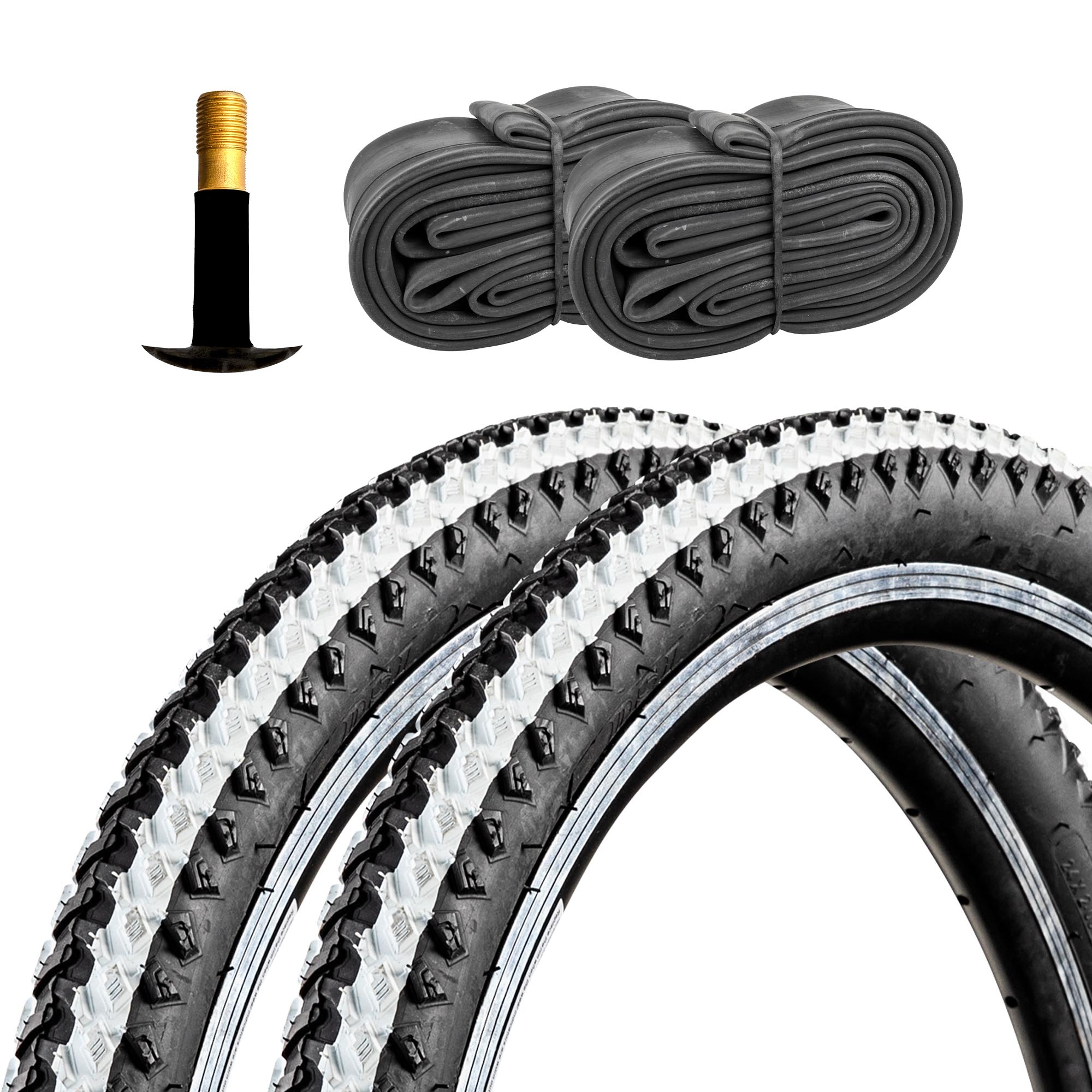 DSI Fahrradreifen MTB Fahrrad Mountainbike 2 Reifen 24 x 2,0" schwarz/wei&szlig; mit 2 Schl&auml;uchen AV - Bild 1