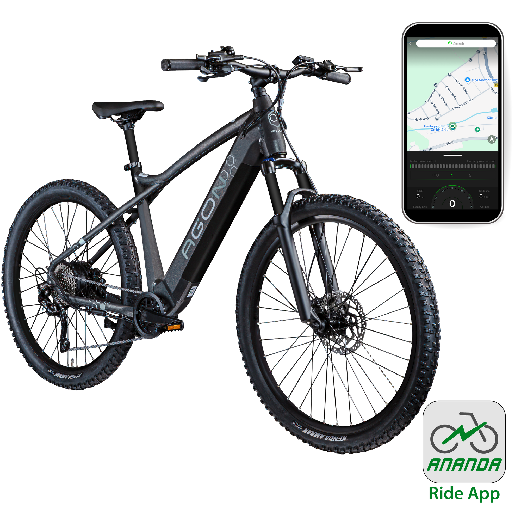 Agon Alpha E Bike Mountainbike Herren oder Damen 170 - 190 cm Pedelec 27,5 Zoll dunkelgrau - Bild 1