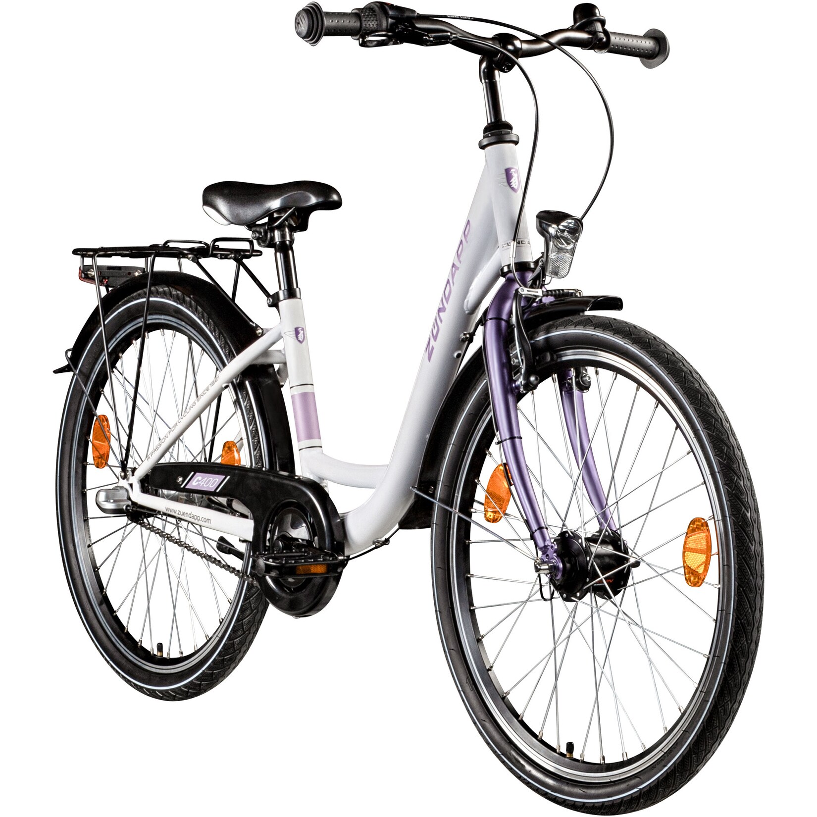 Zündapp C400 Jugendfahrrad 24 Zoll Fahrrad ab 130-145 cm 3 Gang Tiefeinsteiger weiß/lila | 04255676604458