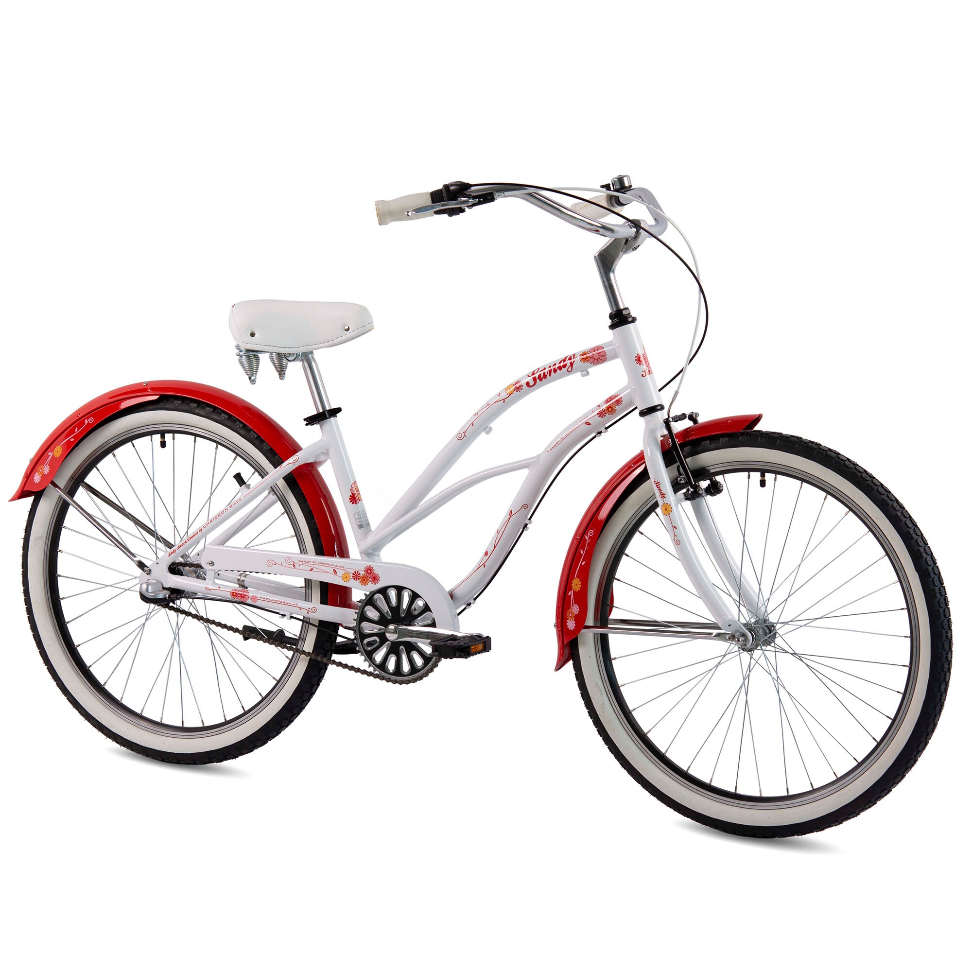 Chrisson Sandy Beachcruiser 26 Zoll Damen Herren 155 - 170 cm Beach Cruiser Fahrrad 3 Gang Nabenschaltung Strandfahrrad wei&szlig;/rot 41 cm - Bild 1