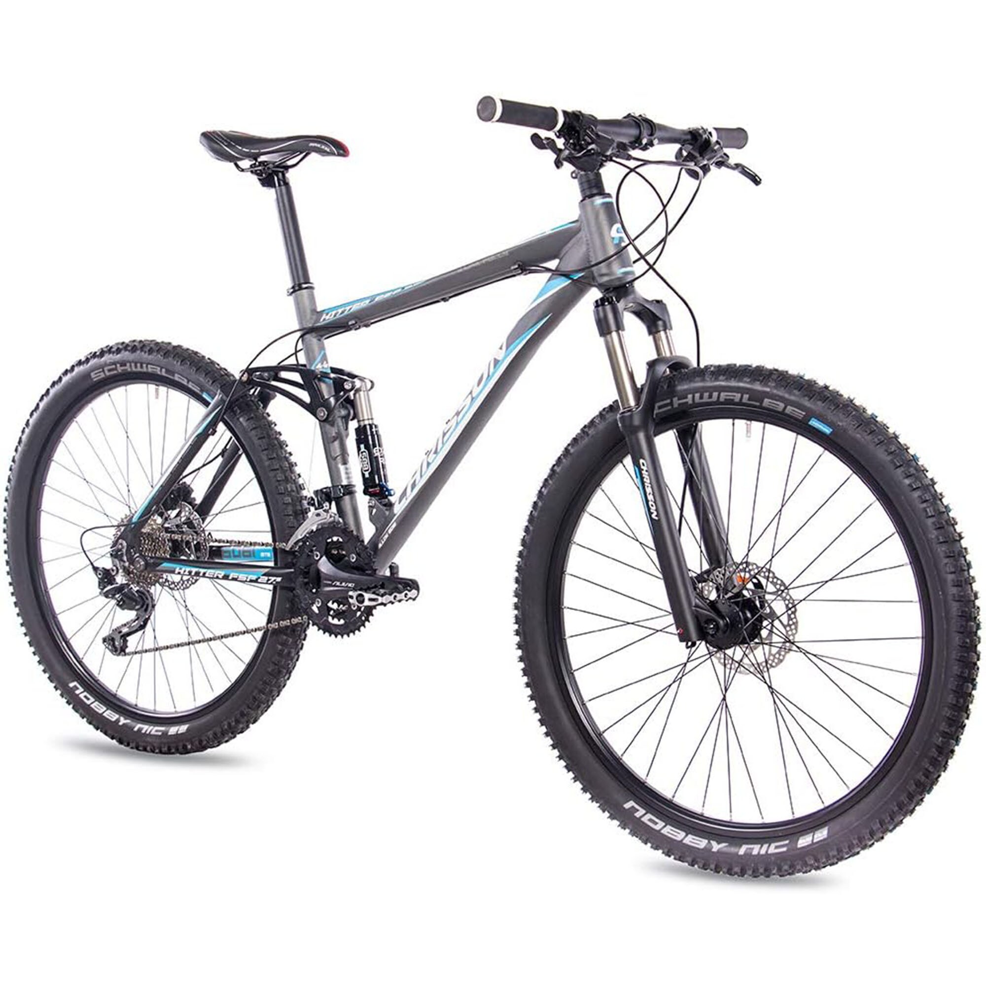 Chrisson Hitter Mountainbike Fully 27,5 Zoll Damen Herren 170 - 185 cm MTB Fahrrad 27 G&auml;nge Trailbike grau/blau 46 cm - Bild 1