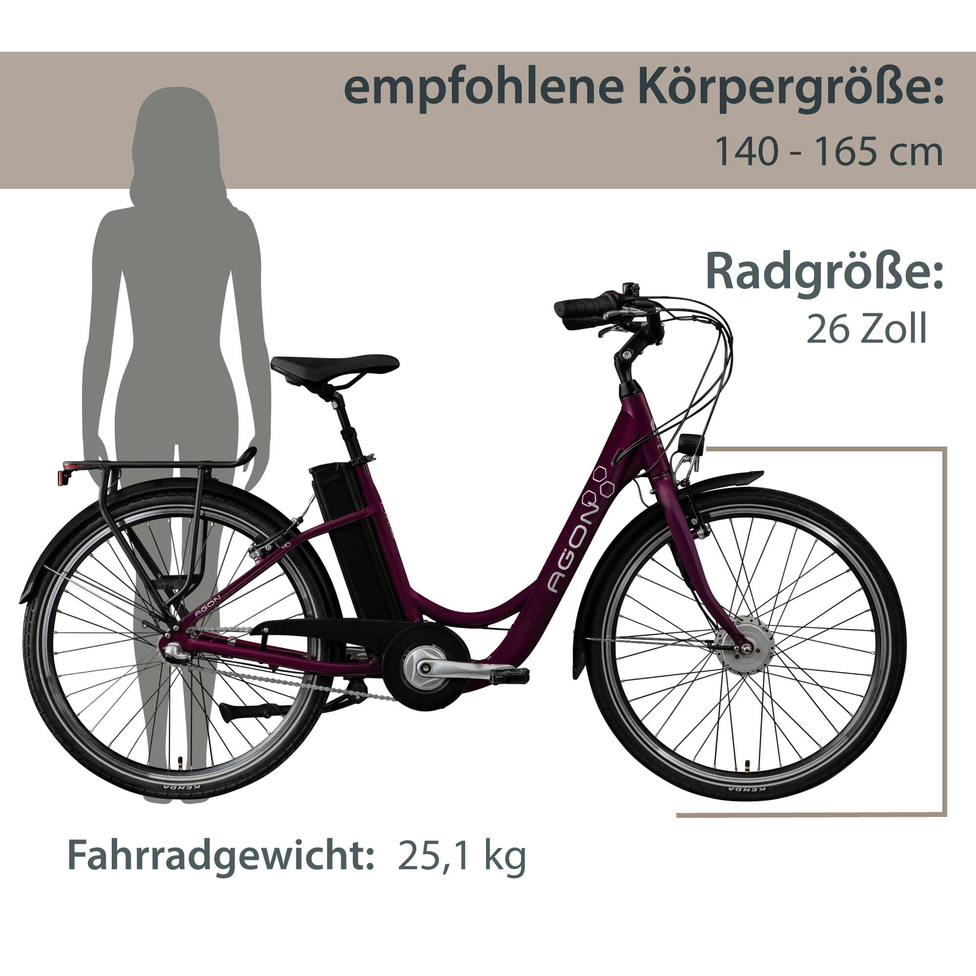 Agon Axis E-Bike 26 Zoll Citybike Damen Herren 140 - 165 cm Pedelec mit  Nabenmotor Fahrrad 3 Gang und Beleuchtung StVZO online kaufen bei Netto