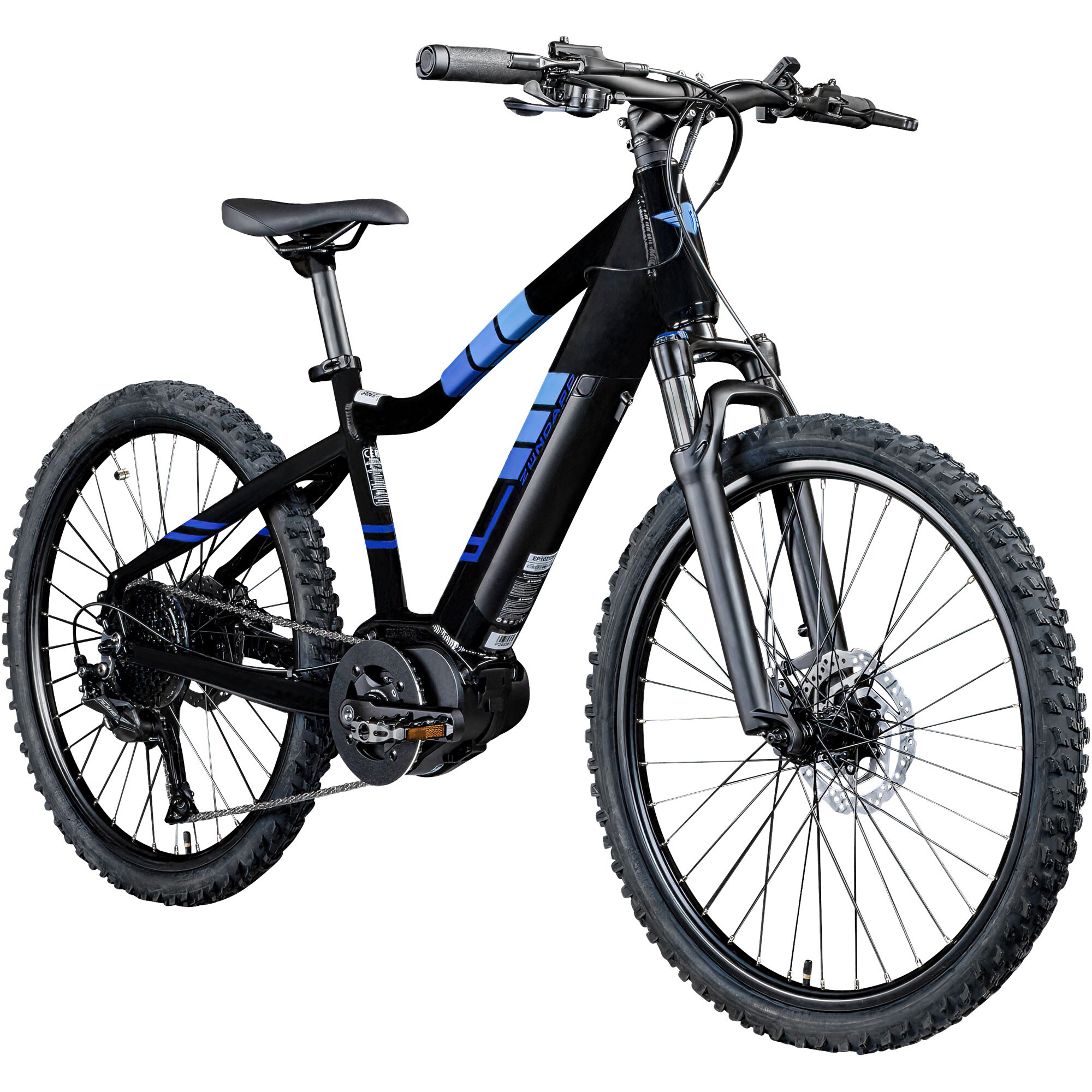 Z&uuml;ndapp Z240 E Bike Mountainbike 24 Zoll EMTB 130-145 cm Jugendliche ab ca. 8 Jahre Pedelec Fahrrad 9 Gang Mittelmotor schwarz blau - Bild 1
