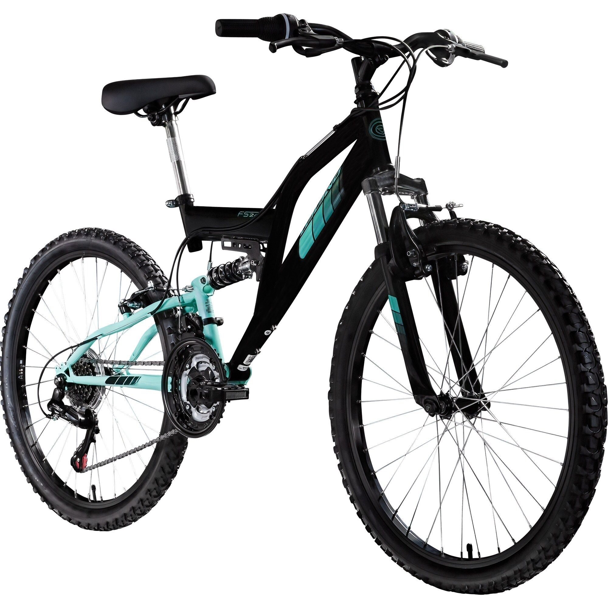 Galano FS240 Jugendfahrrad 24 Zoll Mountainbike ab 8 Jahre 130 - 145 cm 21 G&auml;nge schwarz/t&uuml;rkis - Bild 1