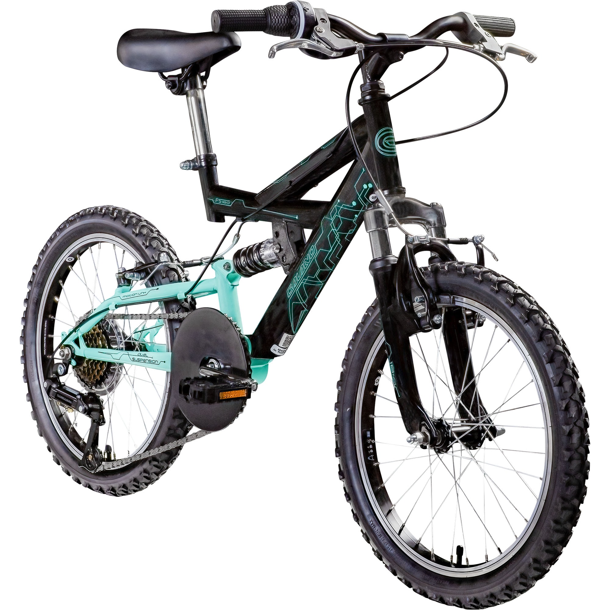 Galano FS180 Kinderfahrrad 18 Zoll ab 6 Jahre 115 - 130 cm Mountainbike Fully 6 G&auml;nge schwarz/t&uuml;rkis - Bild 1