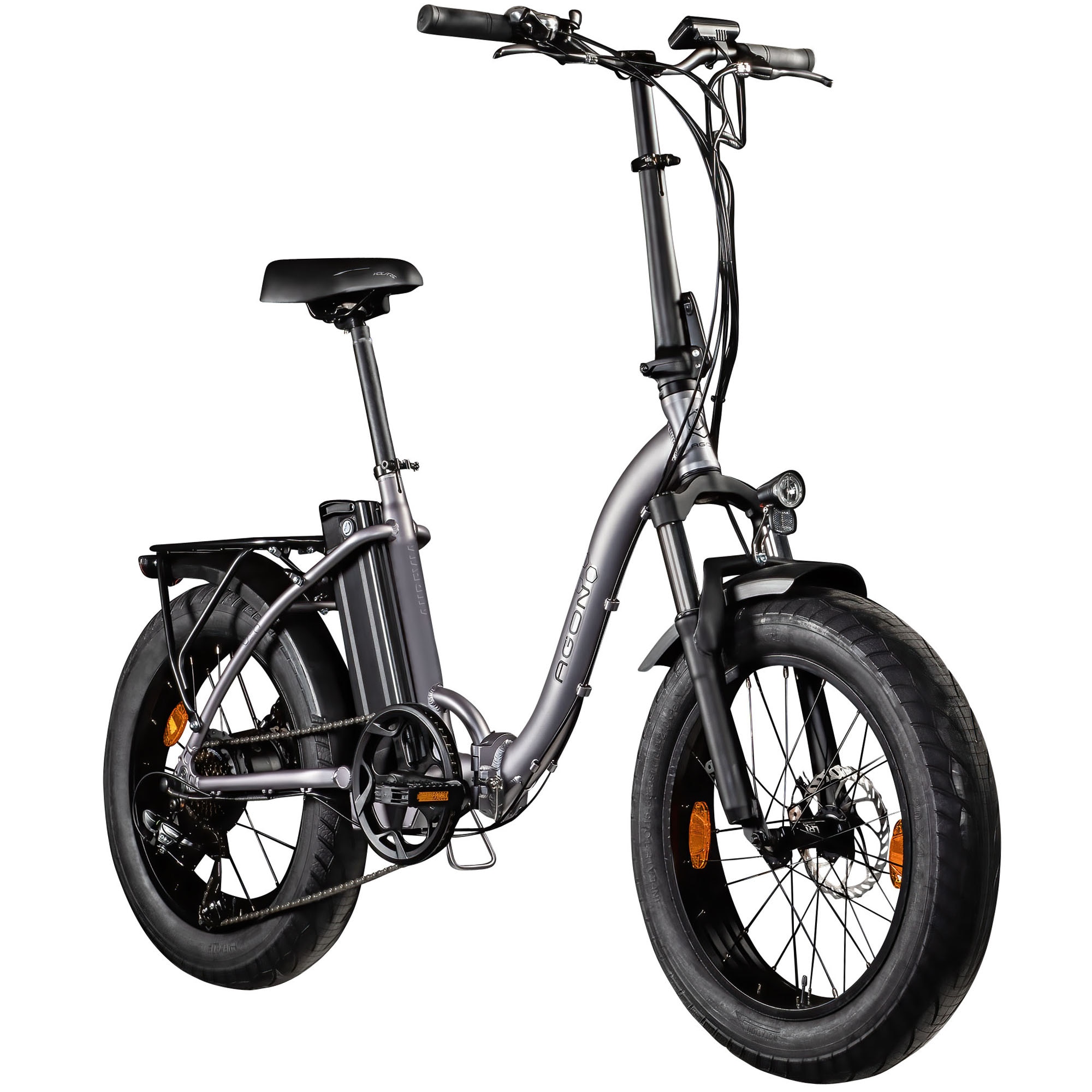 Agon Aurevia E Bike Klapprad 20 Zoll Pedelec f&uuml;r Damen Herren 155 - 195 cm Elektrofahrrad Faltrad 7 Gang Fatbike StVZO violettgrau - Bild 1