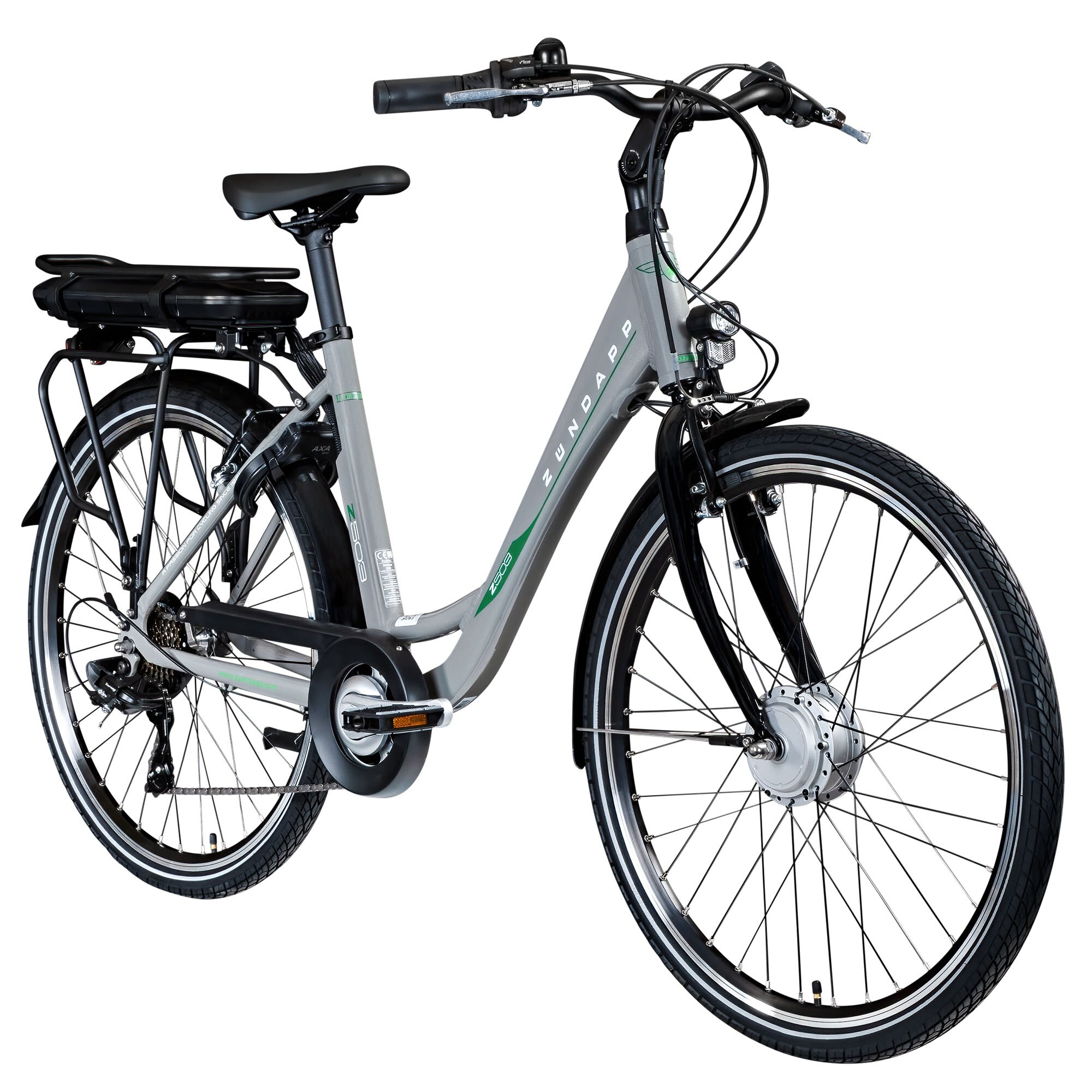 Z&uuml;ndapp Z503 E Bike Damen 26 Zoll Elektrofahrrad 155 - 175 cm Pedelec 7 Gang E Fahrrad 522 Wh grau/gr&uuml;n - Bild 1