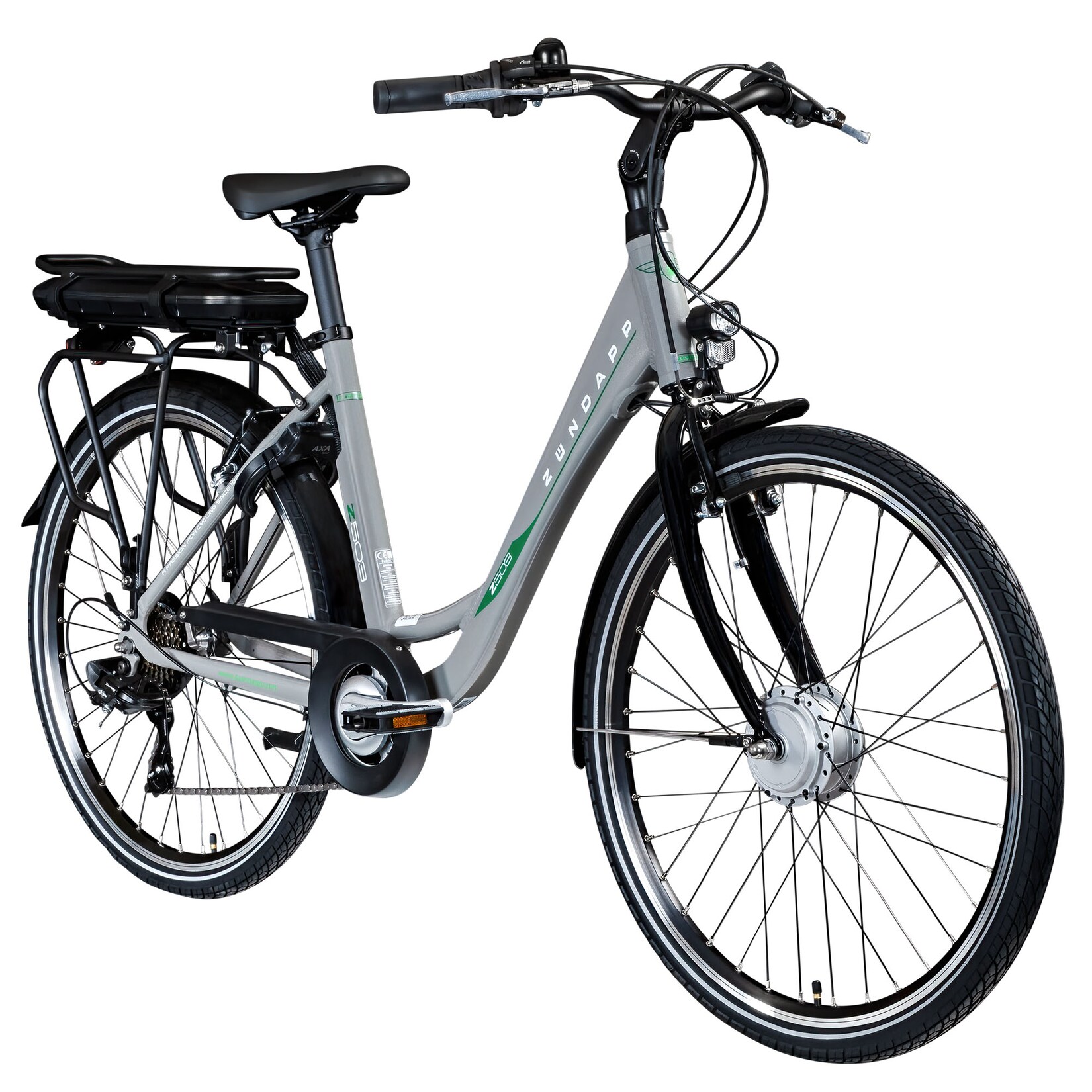 Zündapp Z503 E Bike Damen 26 Zoll Elektrofahrrad 155 – 175 cm Pedelec 7 Gang E Fahrrad 522 Wh grau/grün | 04255676606391