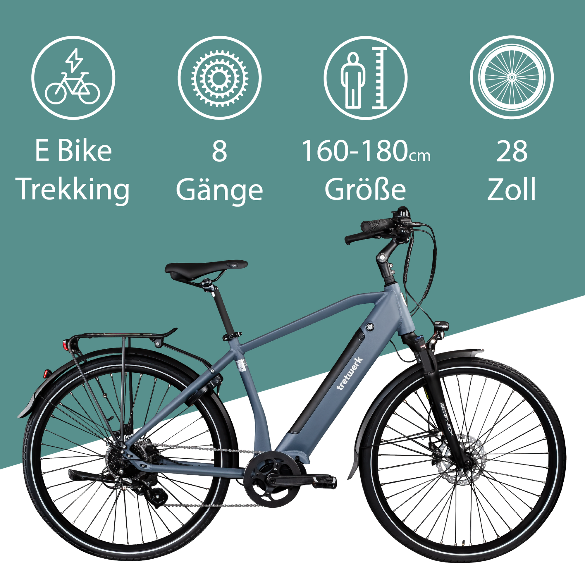 Tretwerk Sonic Pedelec 28 Zoll E Bike Trekkingrad 160 - 180 cm  Elektrofahrrad Trekking 8 Gnge Damen Herren Fahrrad online kaufen bei Netto