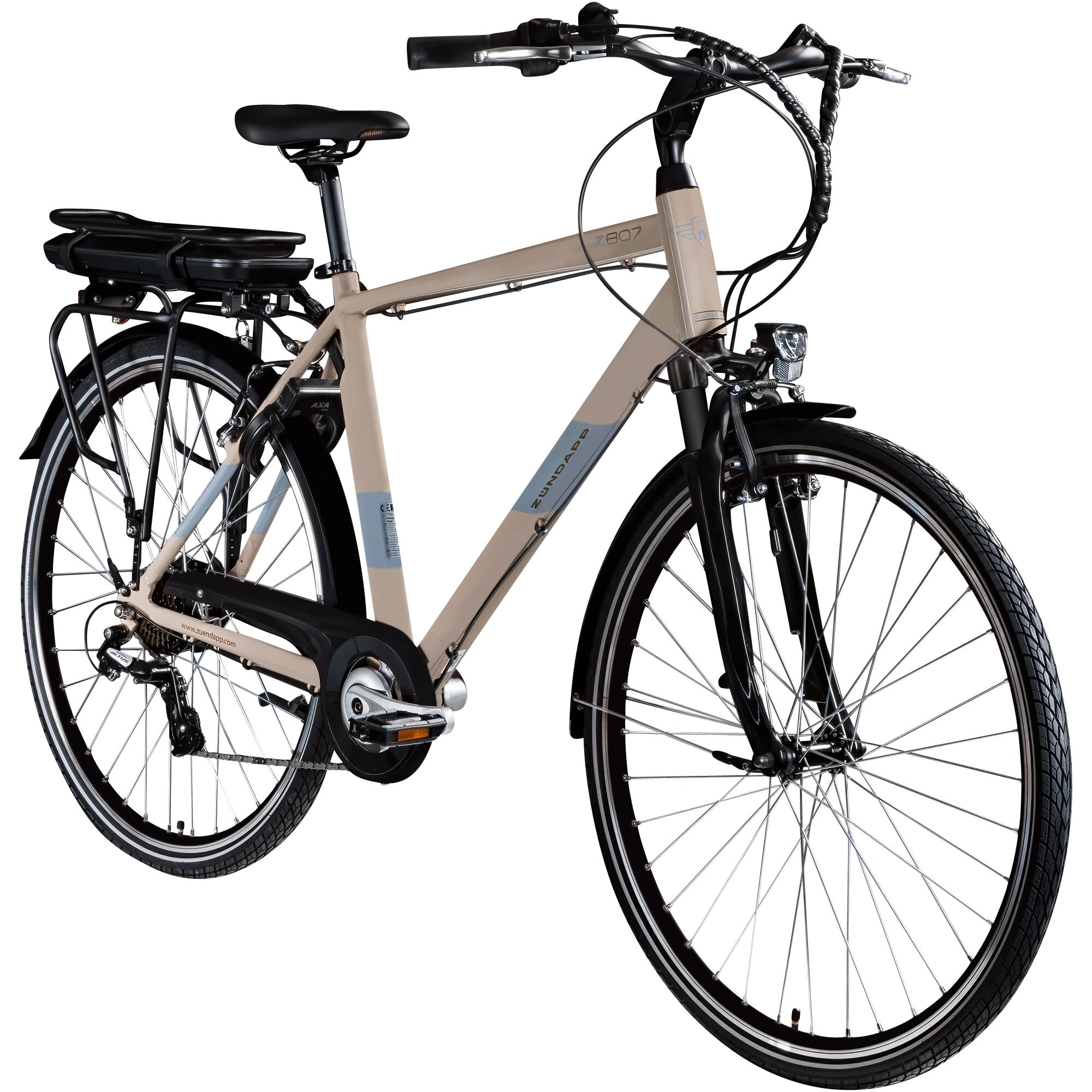 Z&uuml;ndapp Z807 E Bike 28 Zoll Trekkingrad Herren 155 - 185 cm Elektrofahrrad mit 7 Gang beige/gr&uuml;n - Bild 1