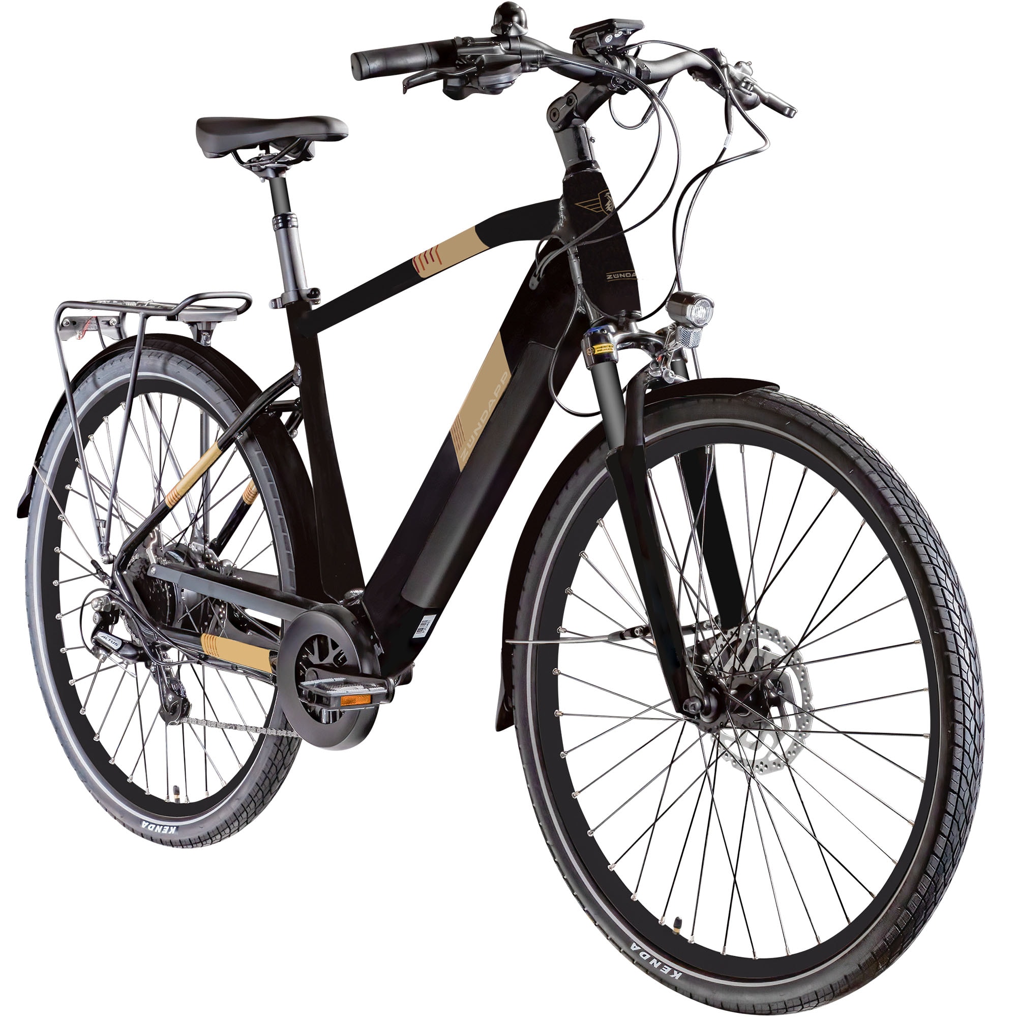 Z&uuml;ndapp Z810 E Bike Trekkingrad Herren ab 175 cm mit 8 G&auml;ngen Beleuchtung StVZO Elektrofahrrad 550 Wh schwarz/gold - Bild 1