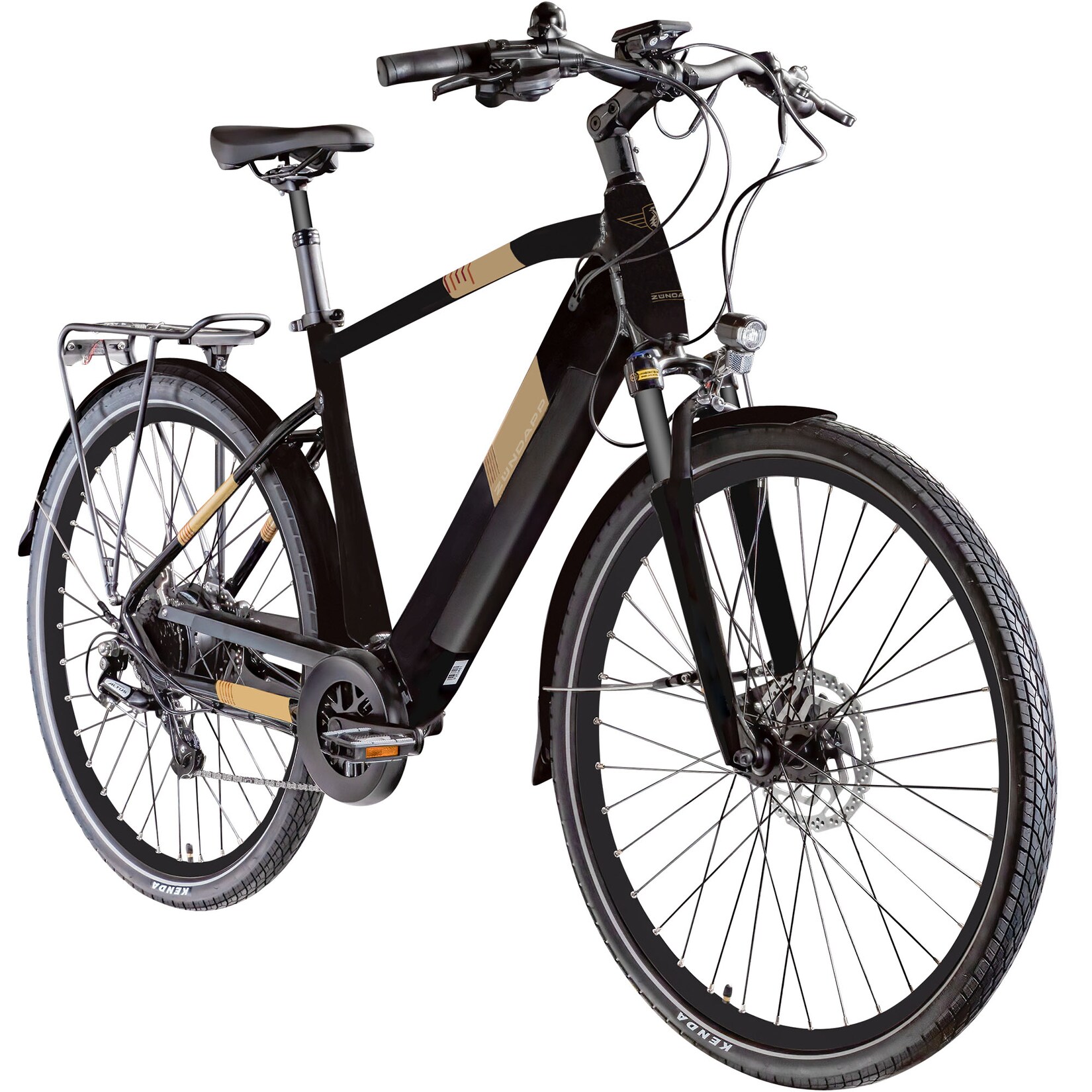 Zündapp Z810 E Bike Trekkingrad Herren ab 175 cm mit 8 Gängen Beleuchtung StVZO Elektrofahrrad 550 Wh schwarz/gold | 04255676606469