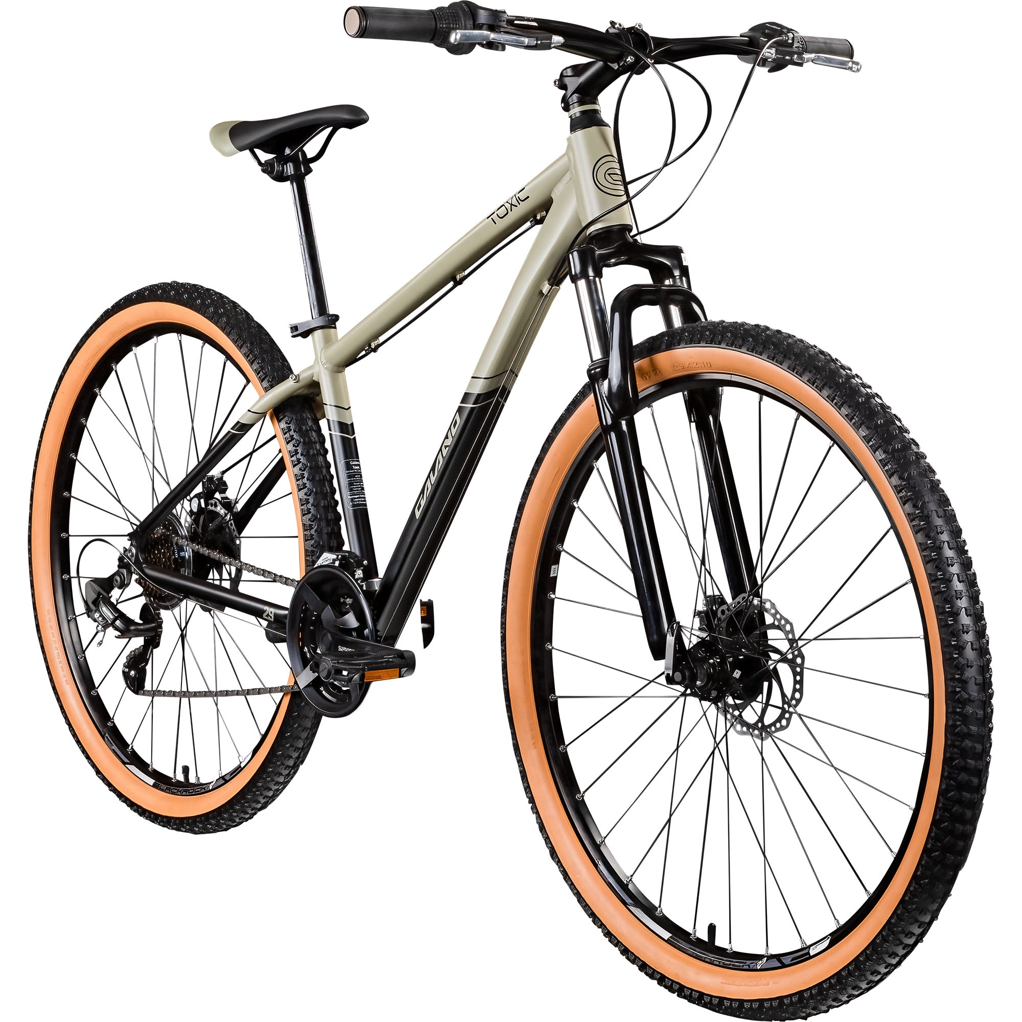 Galano Toxic Mountainbike Hardtail 29 Zoll f&uuml;r Erwachsene MTB Fahrrad 21 Gang Federgabel Scheibenbremsen schwarz beige 40 cm - Bild 1