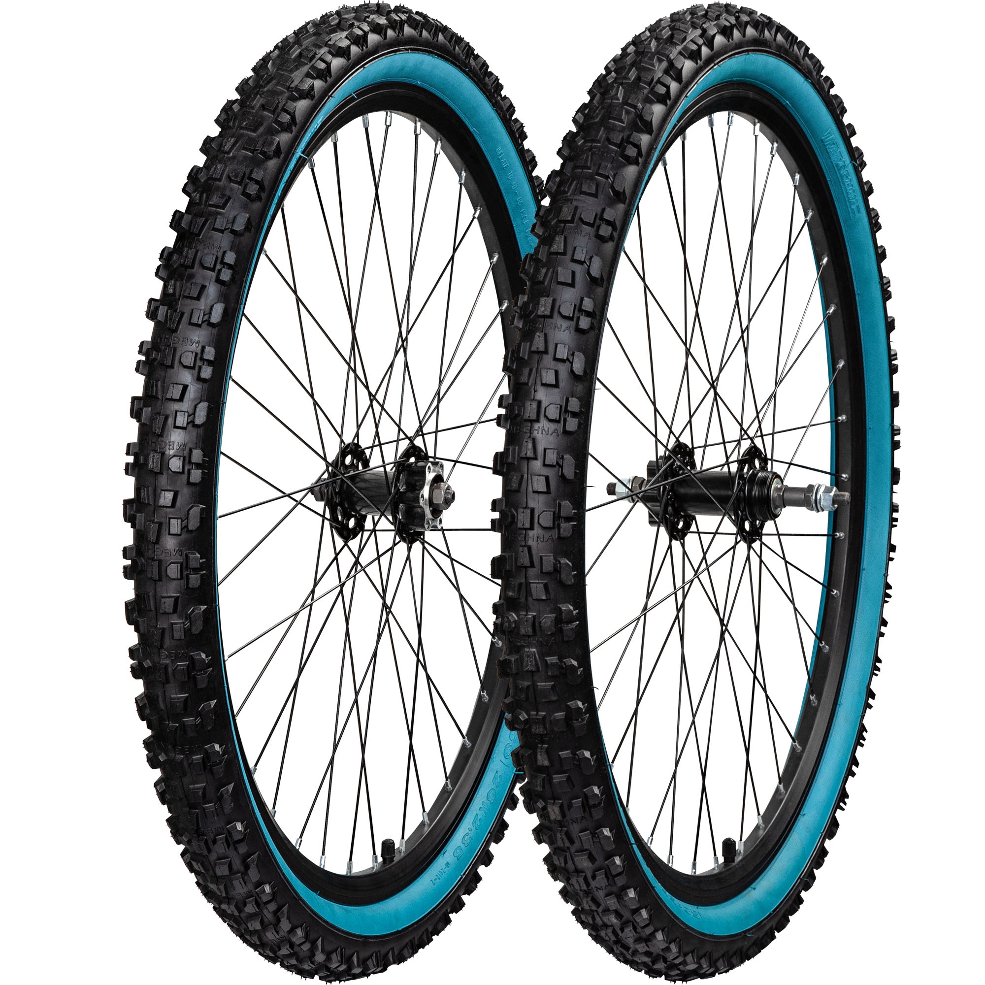 Komplettrad Felge mit Reifen Mountainbike Felgen Laufradsatz Fahrrad Laufrad schwarz/t&uuml;rkis 26 x 2,35" Vorder- und Hinterrad Set - Bild 1