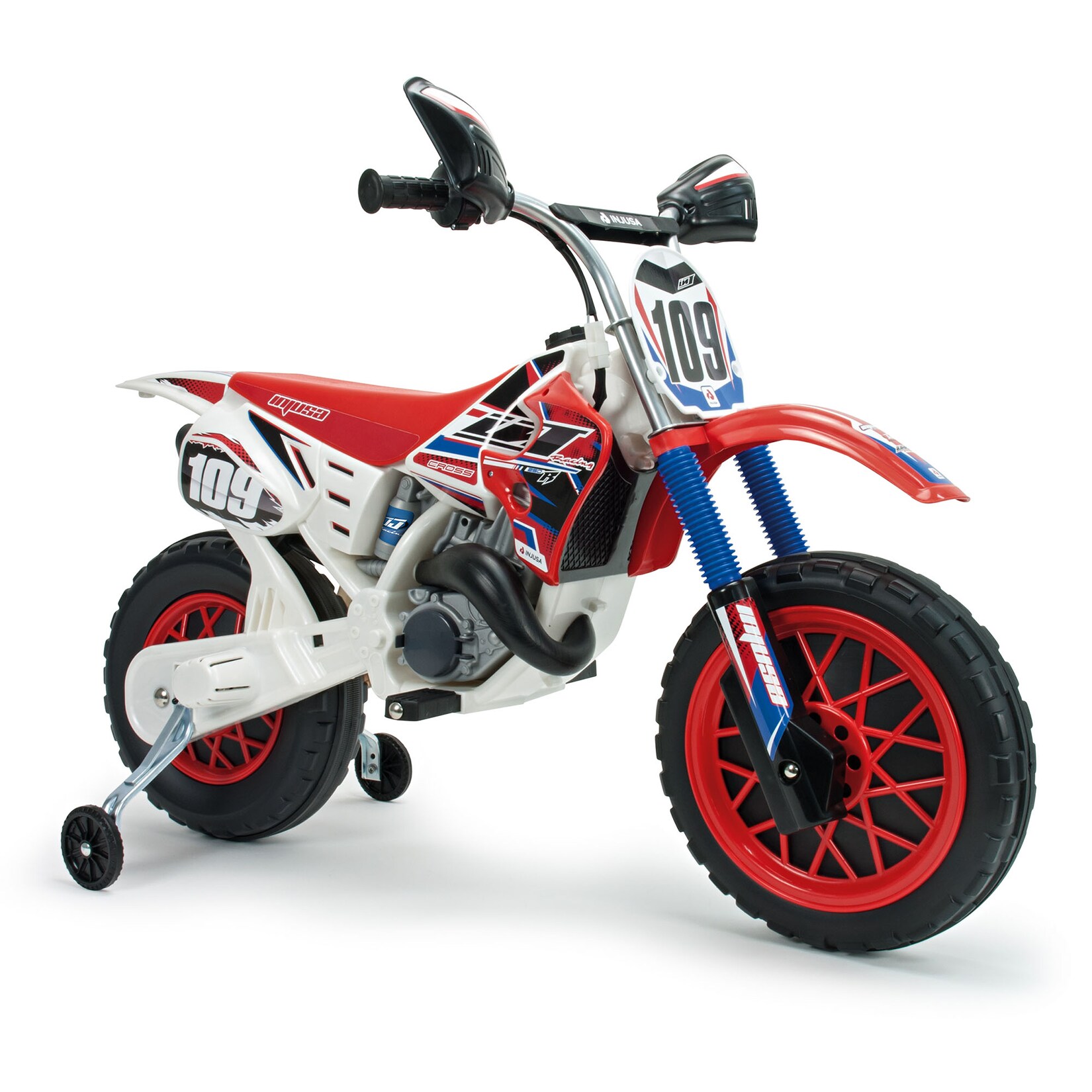 INJUSA Scrambler Cross CR Elektromotorrad für Kinder ab 3 Jahren – 6V Elektro-Motorrad mit Gashebel am Lenker & Stützrädern - 5 km/h