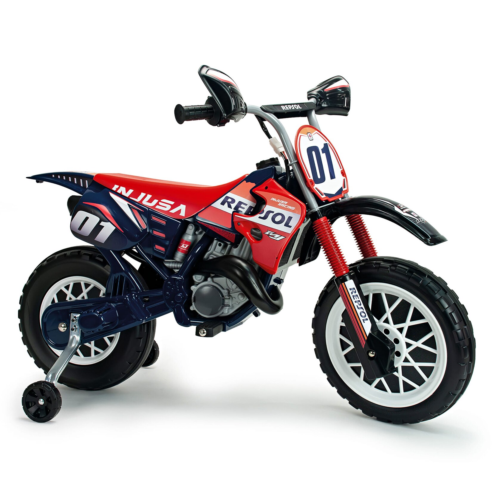 INJUSA Repsol Elektromotorrad für Kinder ab 3 Jahren – Offizielles Racing-Design - Elektrofahrzeug mit Stützrädern & Gaspedal