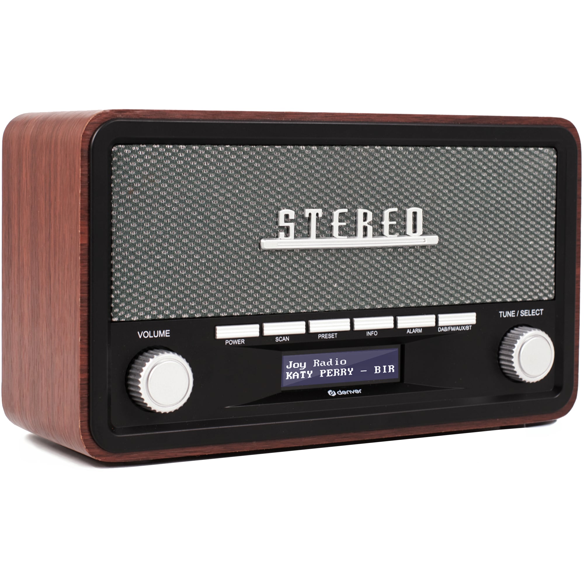 Denver DAB-18 Retro DAB+ Radio mit Bluetooth und Wecker, dunkles Holz - Bild 1