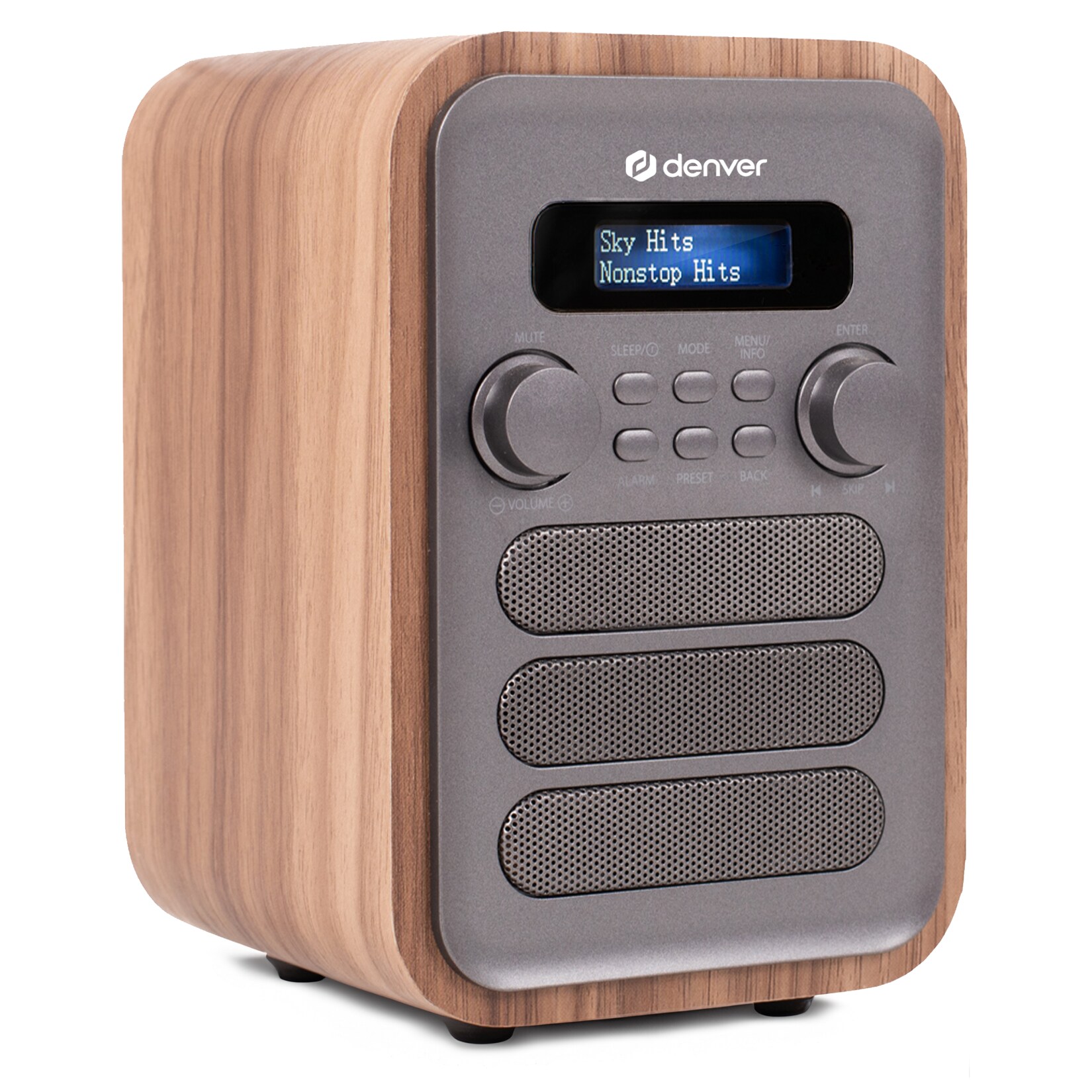 Denver DAB-48 DAB+/ FM-Radio mit Bluetooth, Holzdesign, dunkelgrau