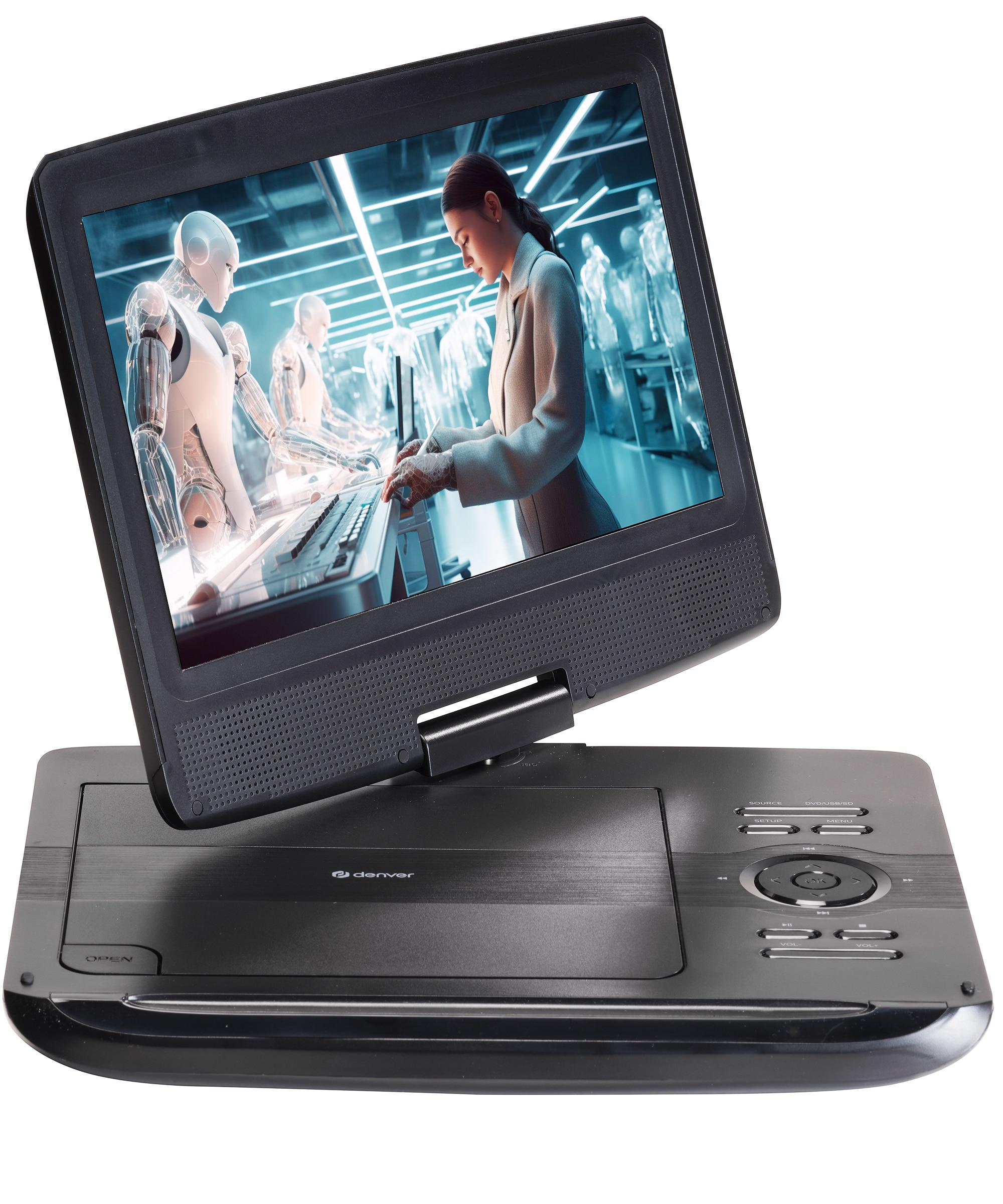 Denver MT-1097 tragbarer DVD-Player, drehbares 10" Display, schwarz - Bild 1