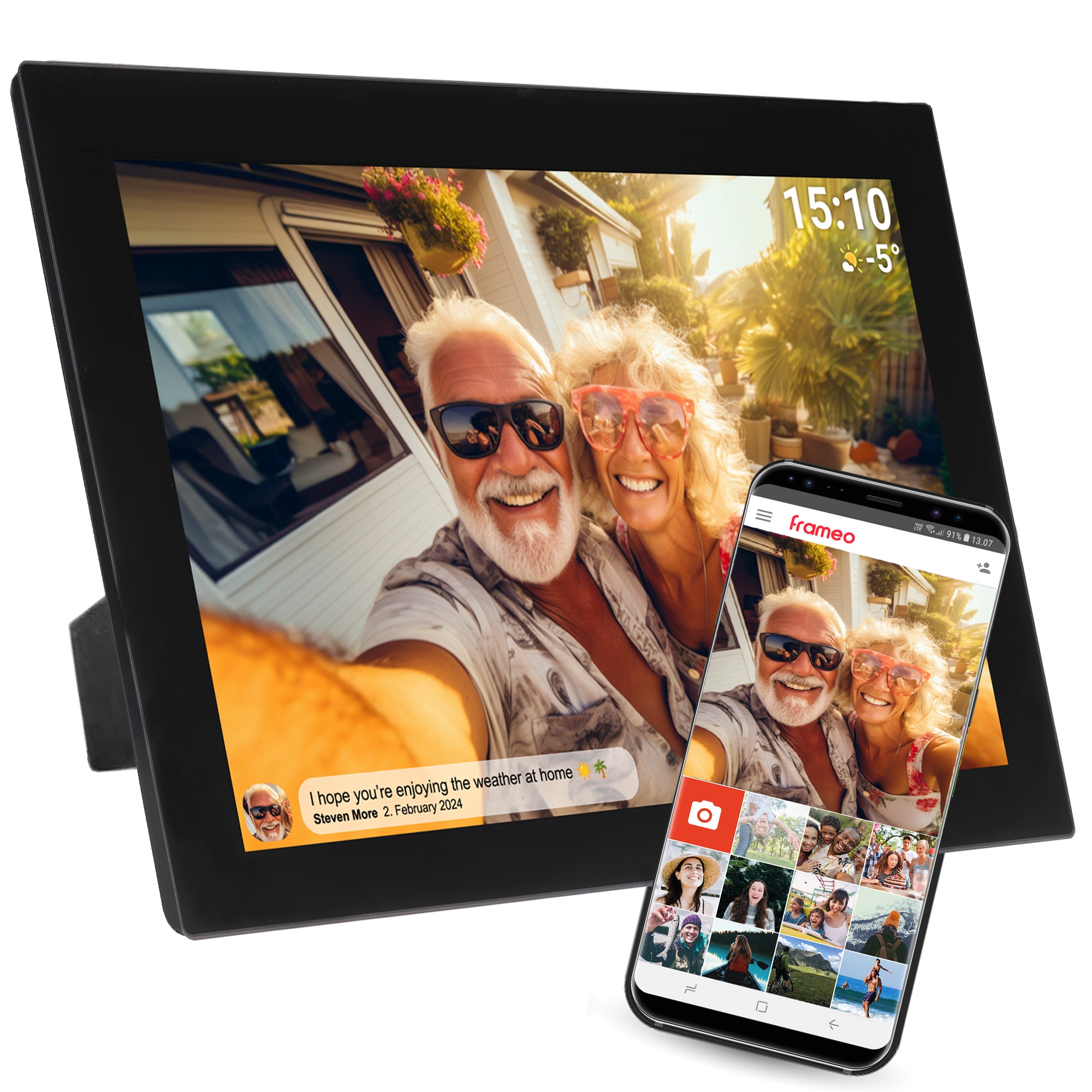 Denver PFF-1037 Digitaler WLAN-Bilderrahmen, 10.1" IPS Touchscreen, Schwarz - Bild 1